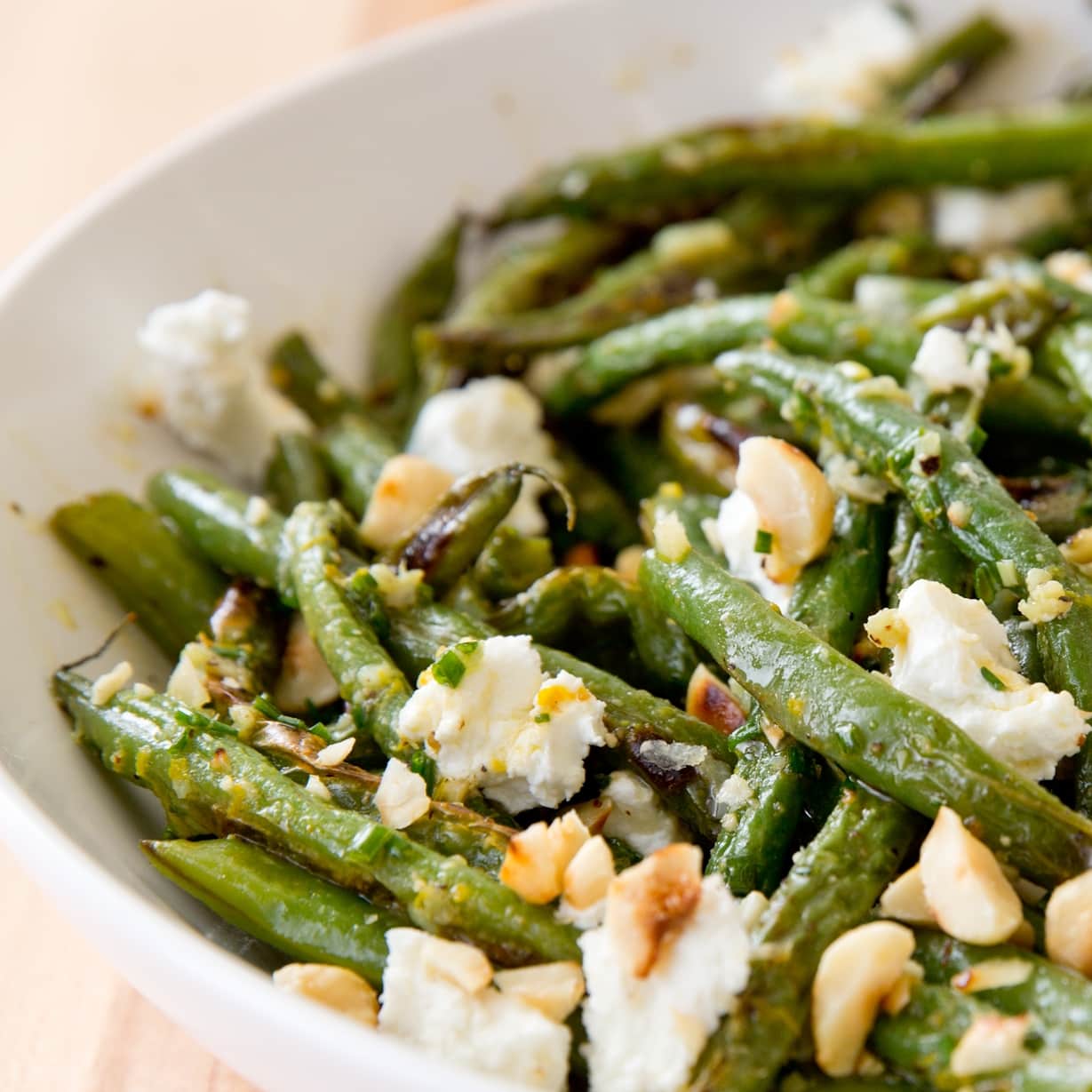 Toaster-Oven Roasted Green Beans with Goat Cheese and Hazelnuts | America's Test Kitchen