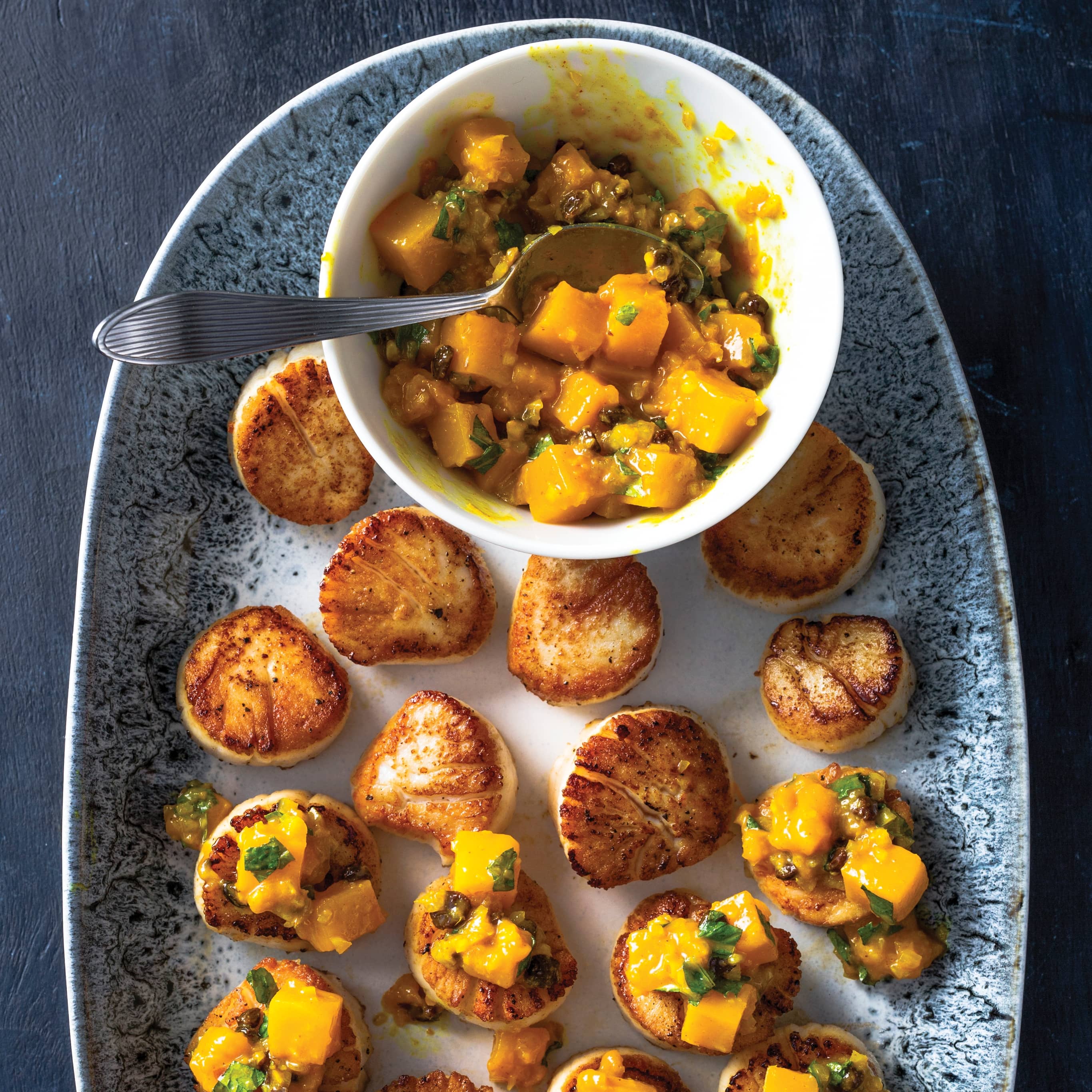 Seared Scallops with Mango Chutney and Mint