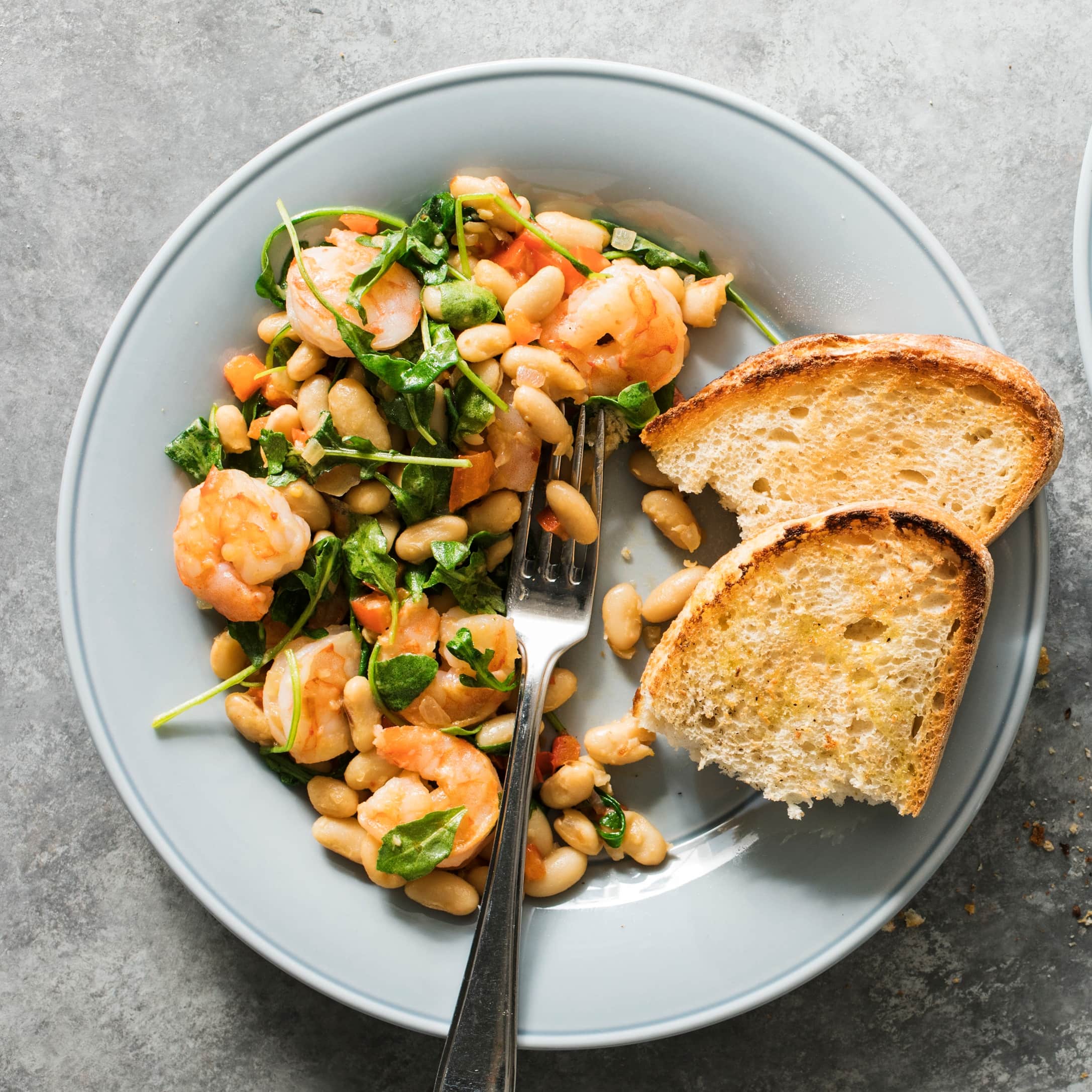Shrimp and White Bean Salad with Garlic Toasts