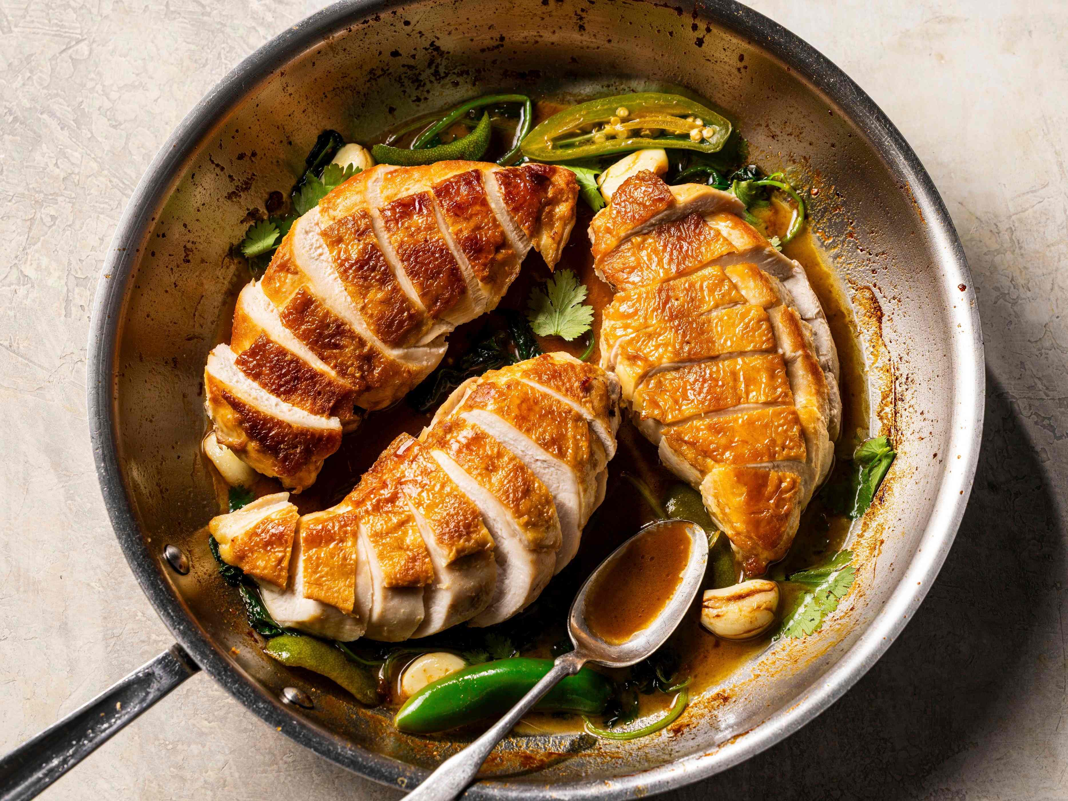 Skillet-Roasted Chicken Breasts with Rustic Pineapple-Cilantro Sauce