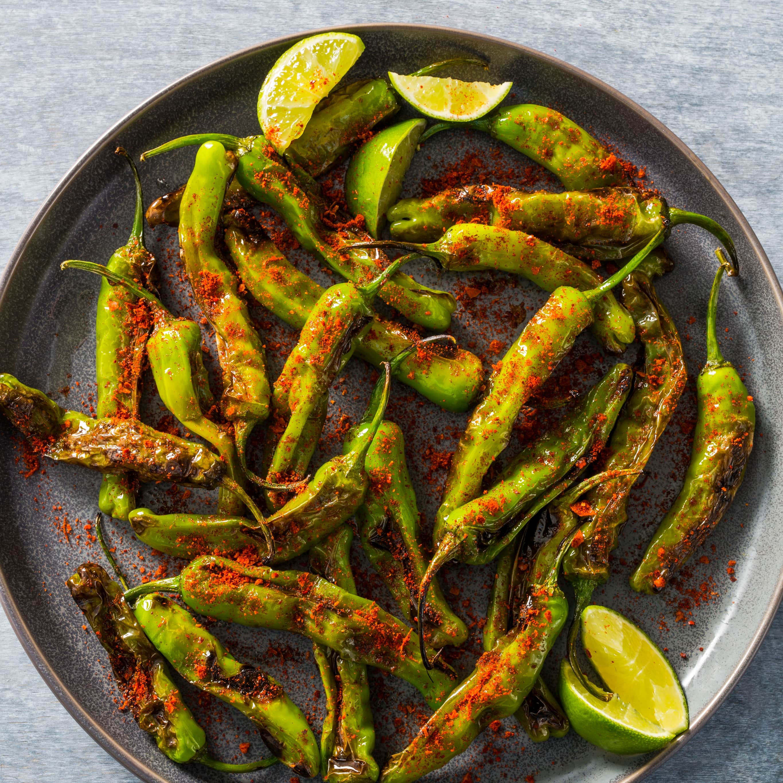 Smoky Shishito Peppers with Espelette and Lime