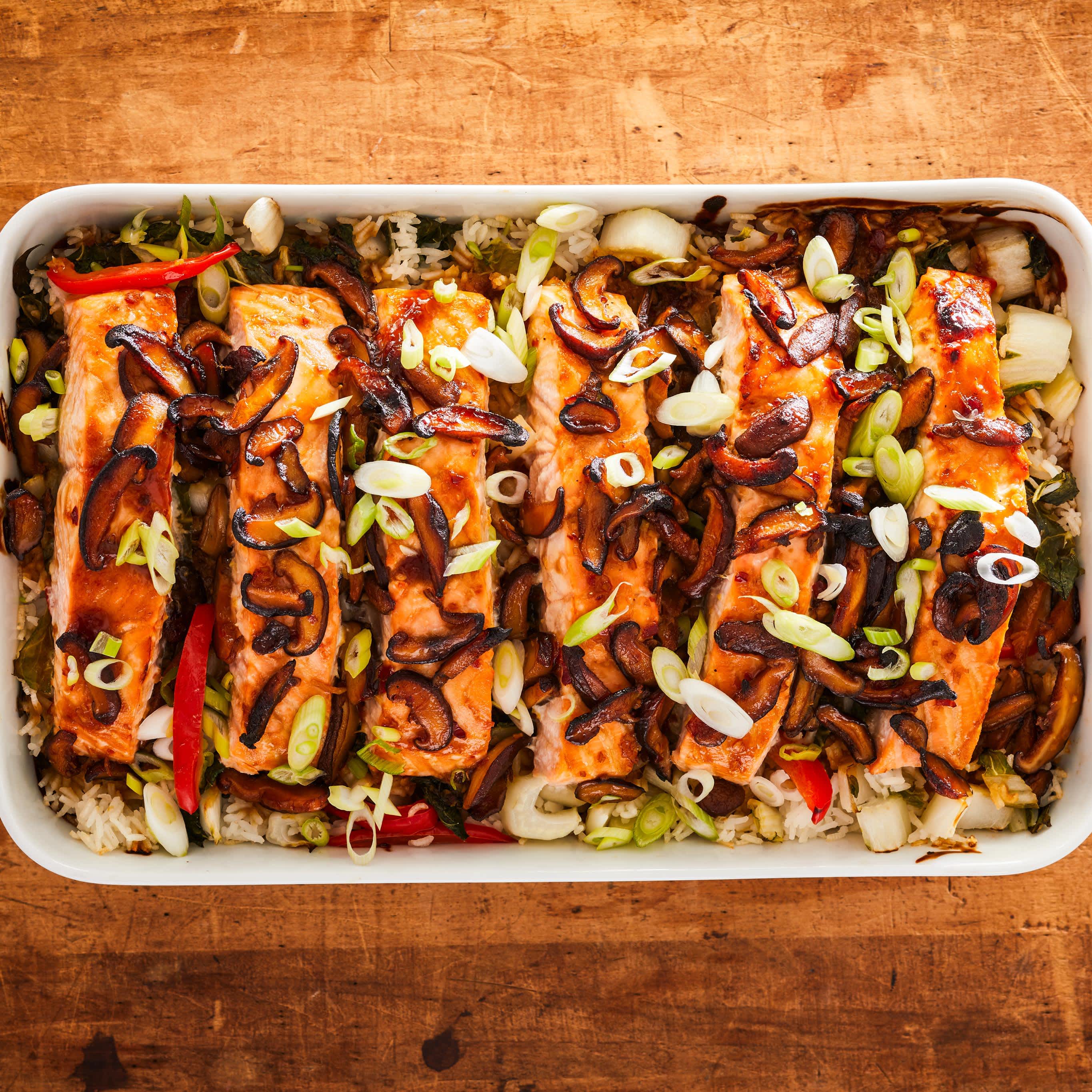 Soy-Glazed Salmon with Shiitake Mushrooms and Bok Choy