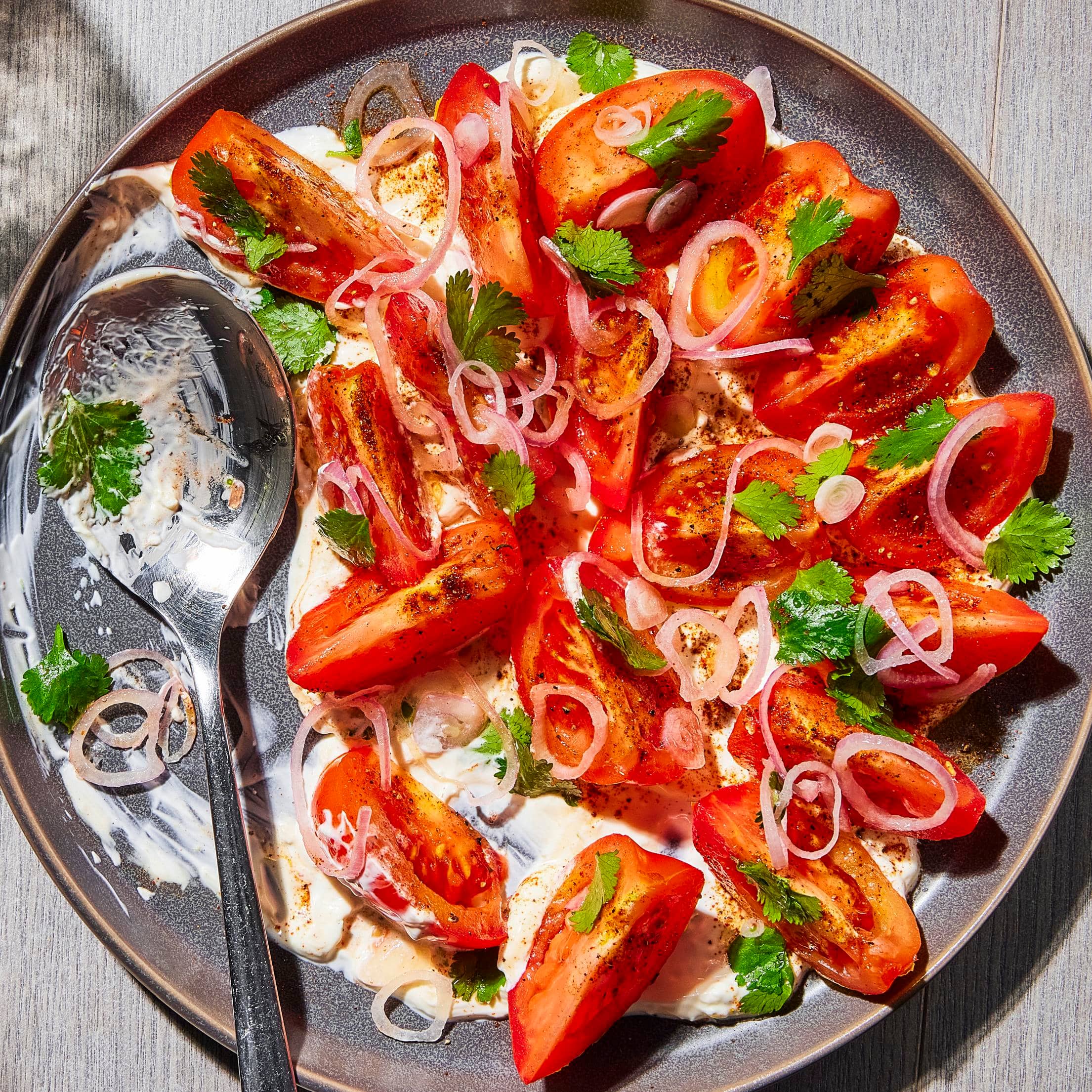 Spiced Tomato Salad with Creamy Garlic-Lime Dressing