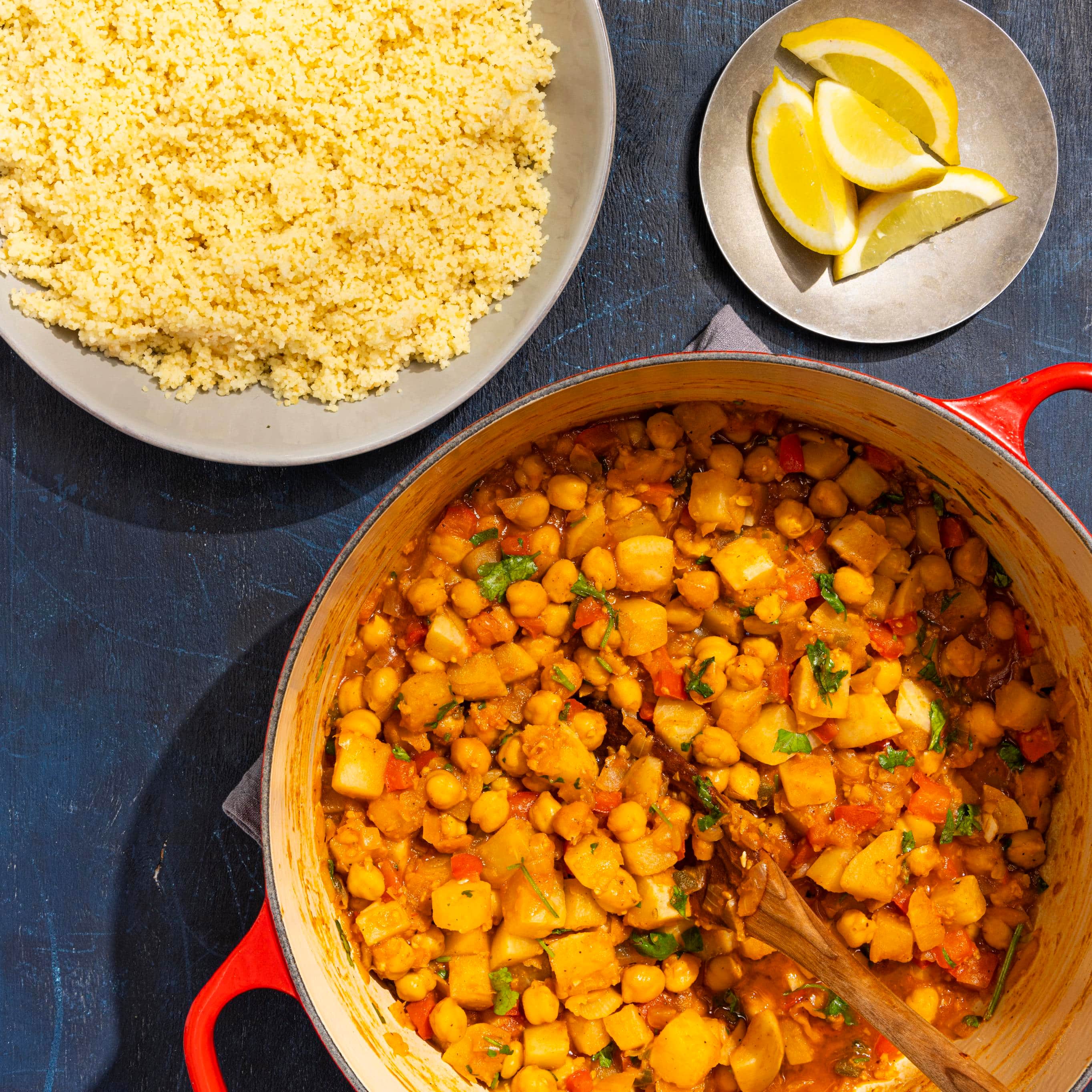 Spicy Braised Chickpeas and Turnips with Couscous