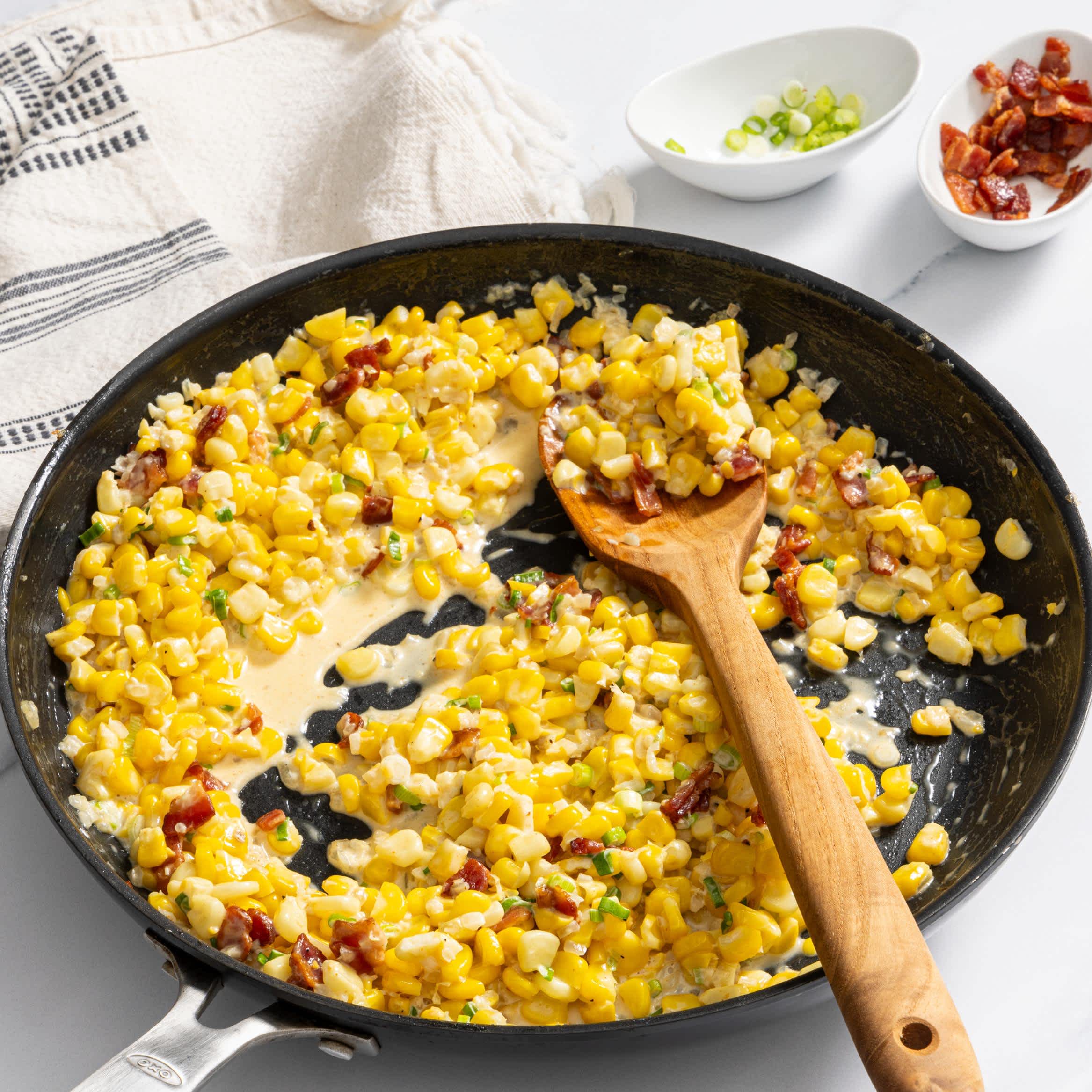 Spicy Creamed Corn with Bacon and Scallions | America's Test Kitchen