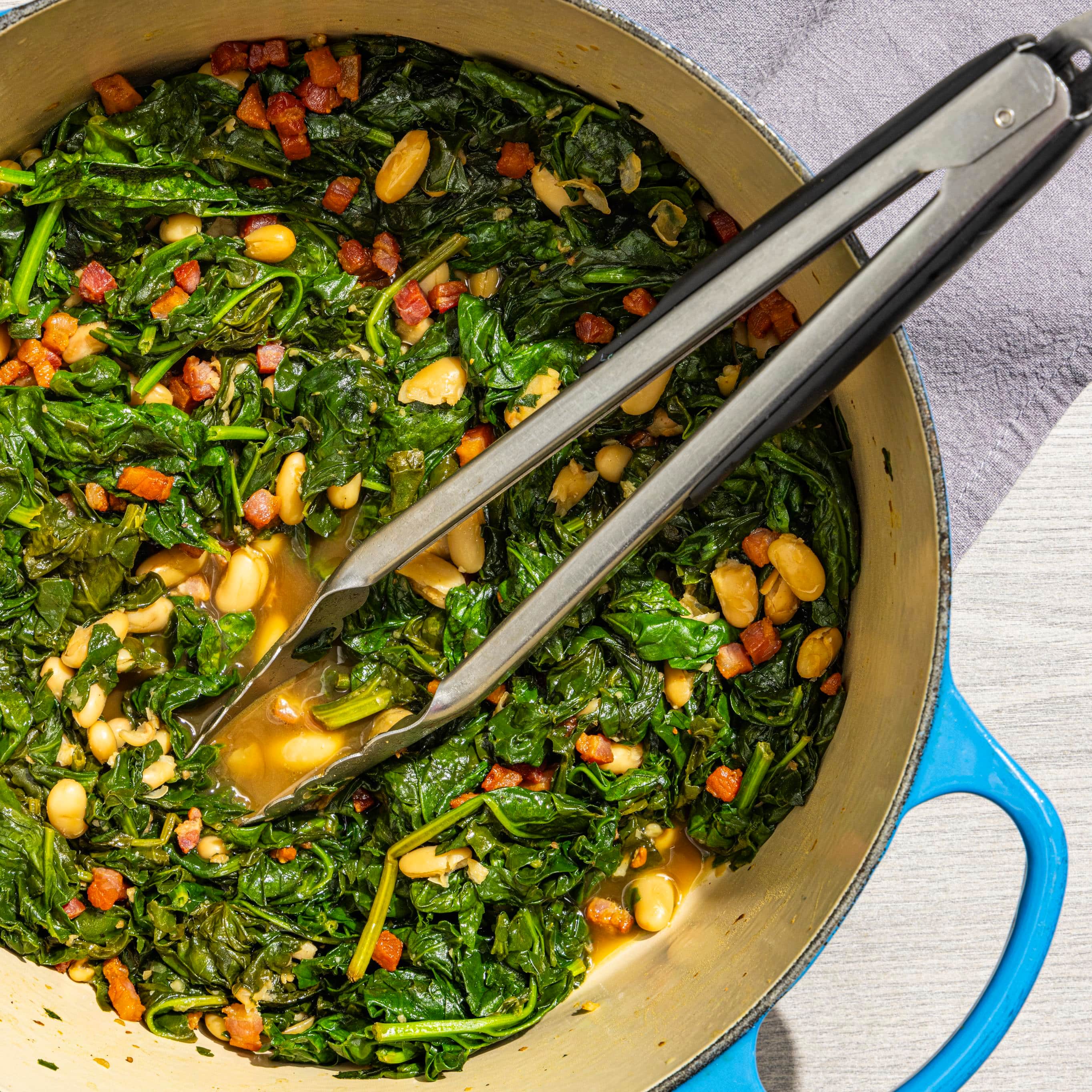 Spinach with Pancetta, White Beans, and Balsamic Vinegar | America's Test Kitchen