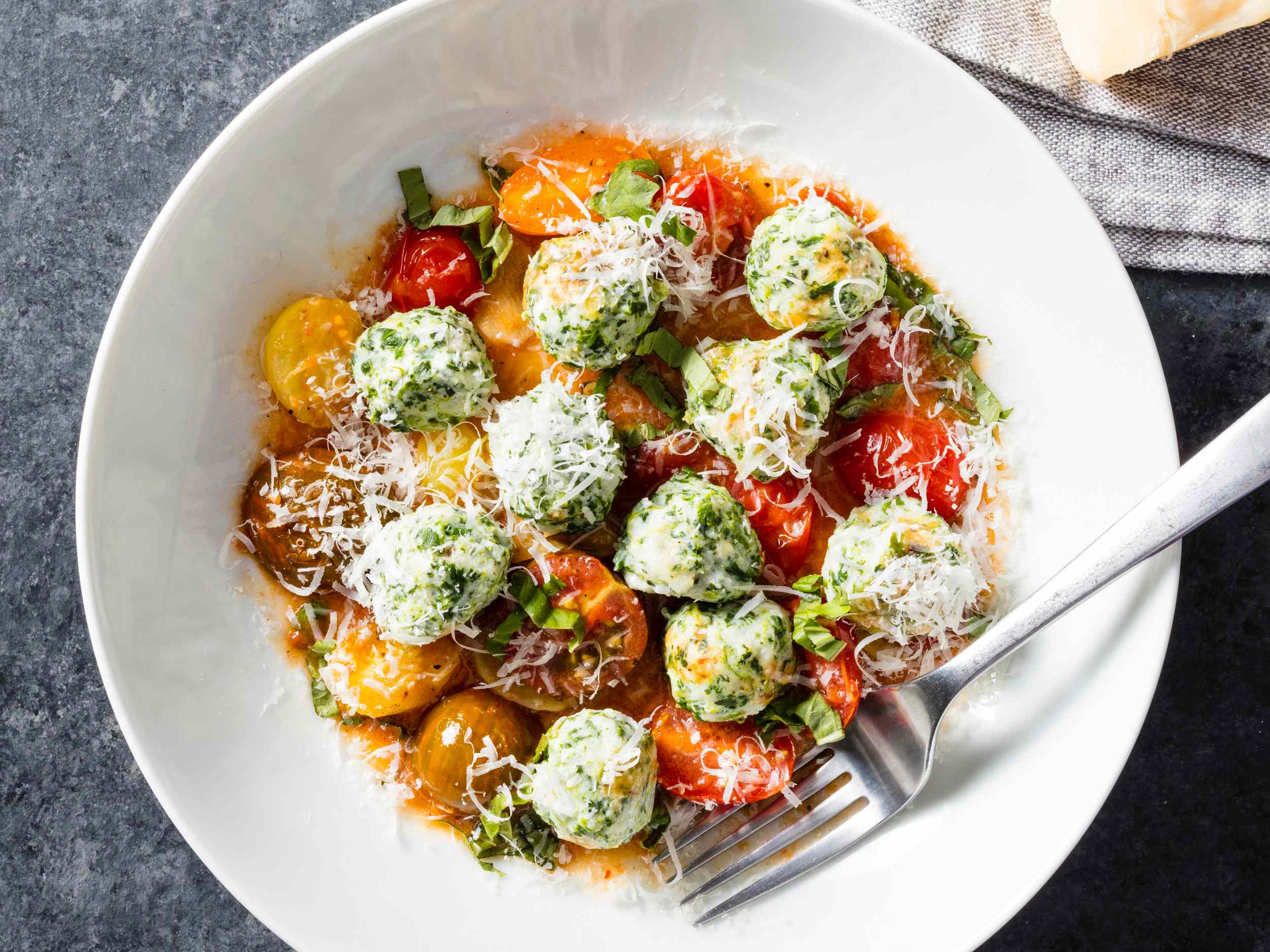 Spinach and Ricotta Gnudi with Tomato-Butter Sauce