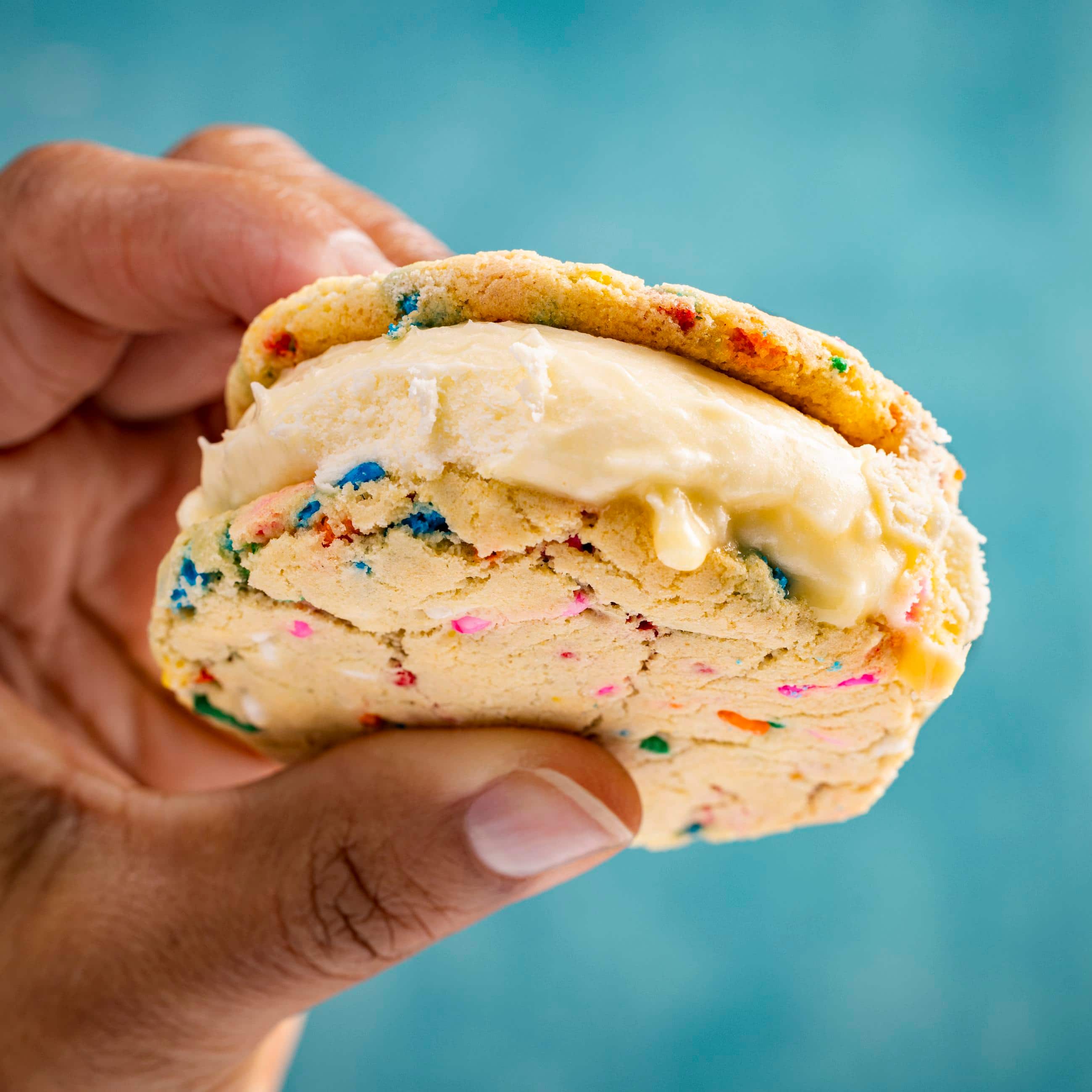 Sprinkles Cookie and Vanilla Ice Cream Sandwiches