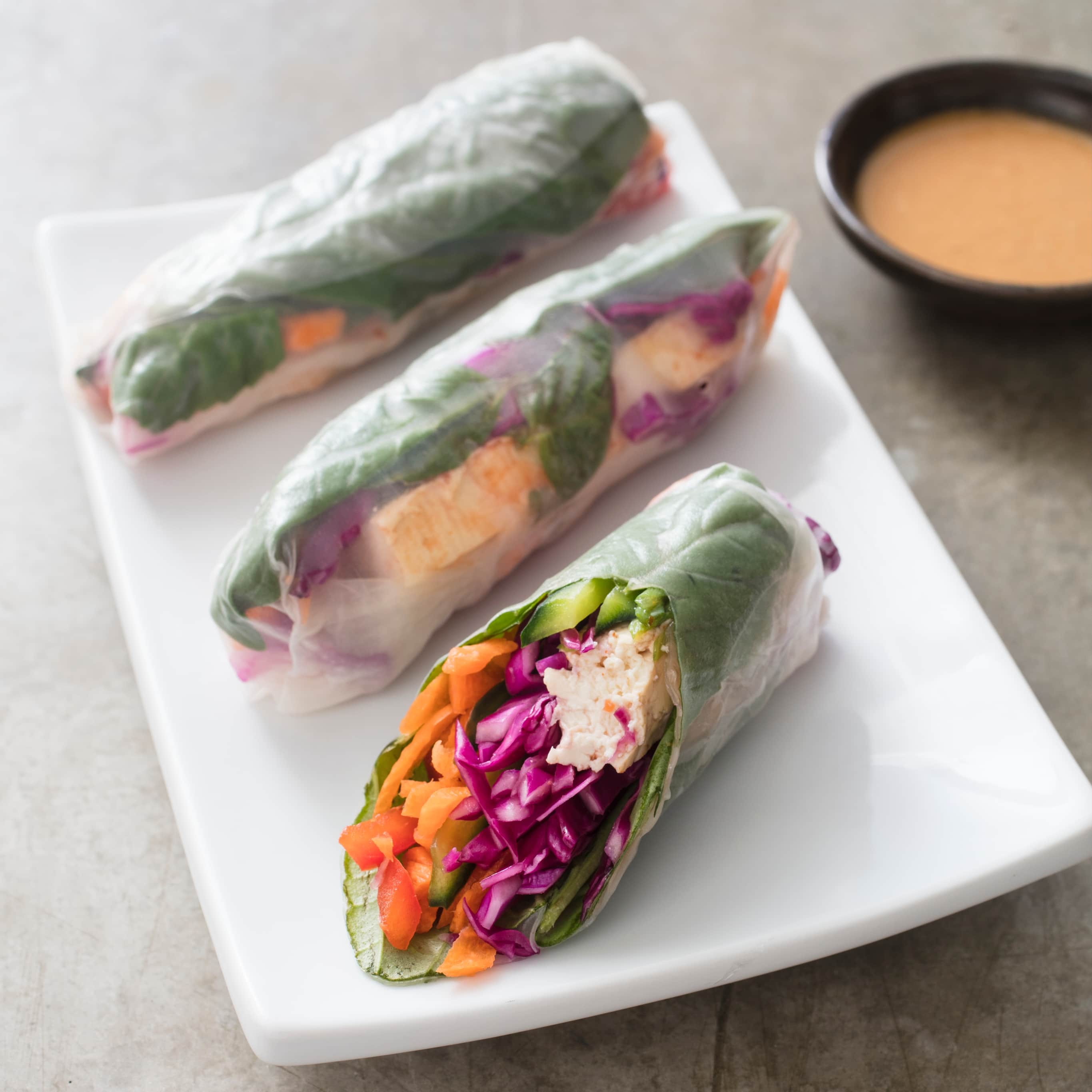 Summer Rolls with Spicy Almond Butter Sauce