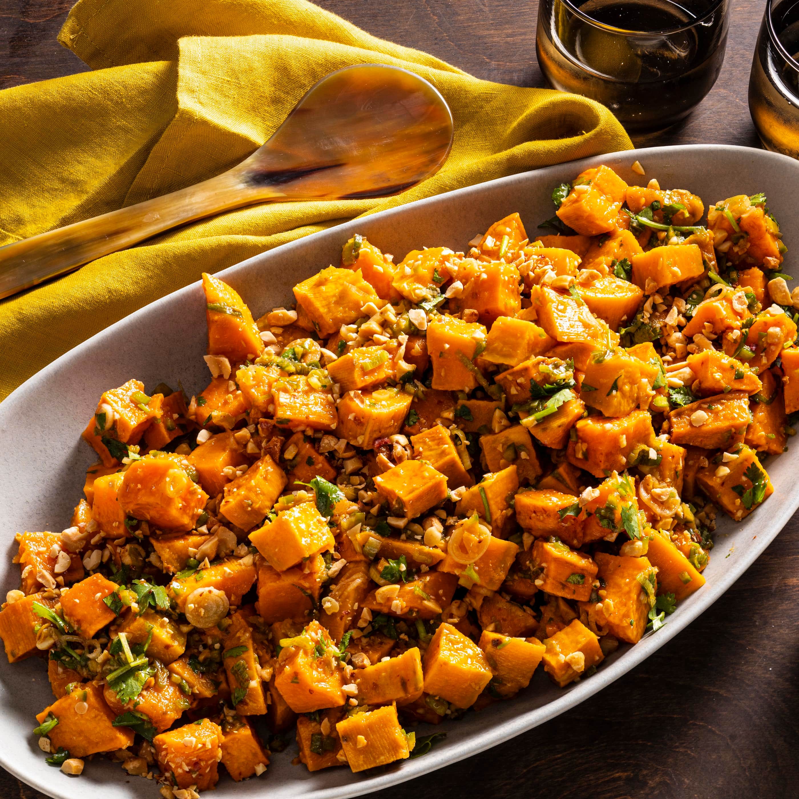 Sweet Potato Salad with Soy Sauce, Sriracha, and Peanuts