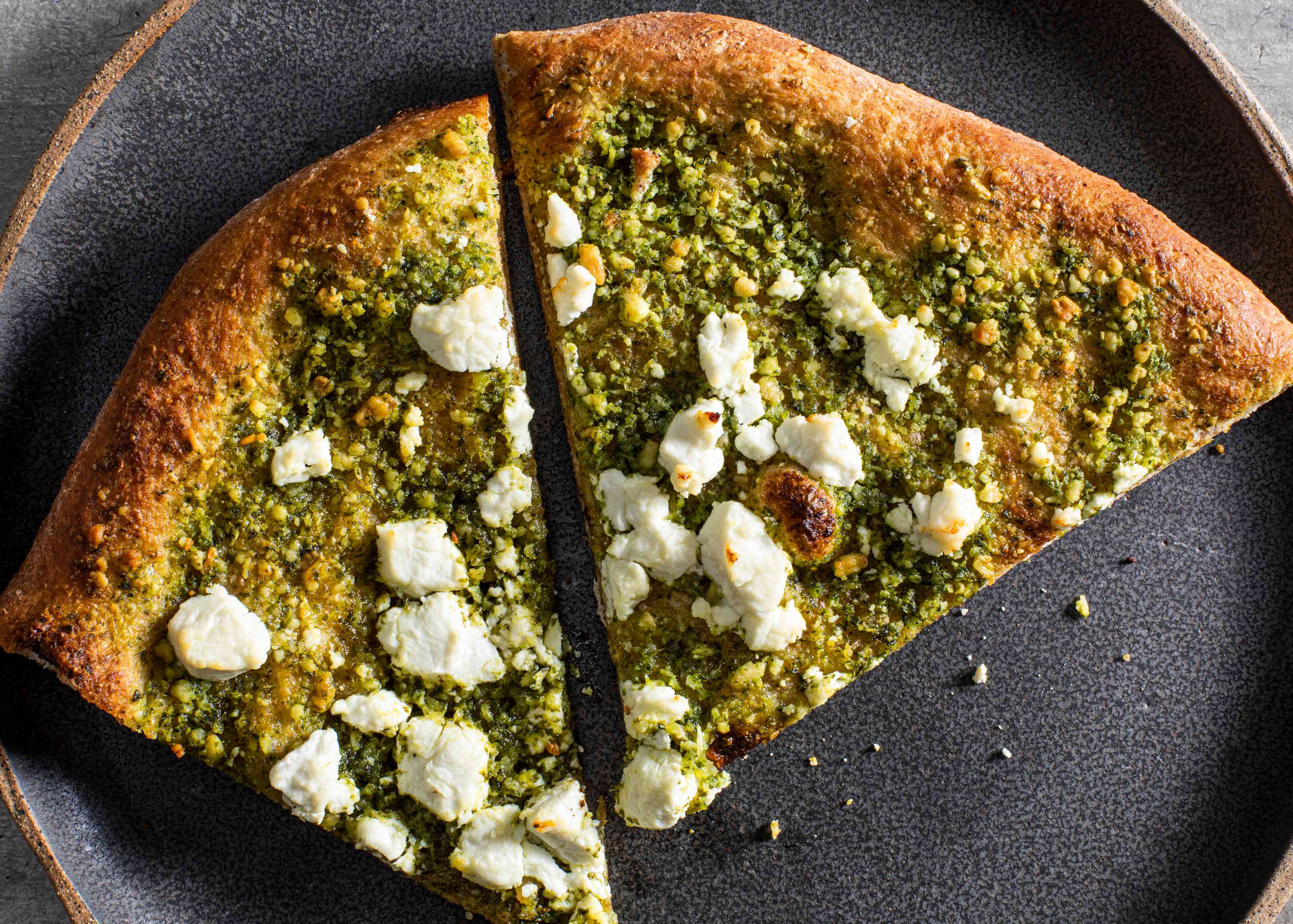 Thin-Crust Whole-Wheat Pizza with Pesto and Goat Cheese | America's Test Kitchen