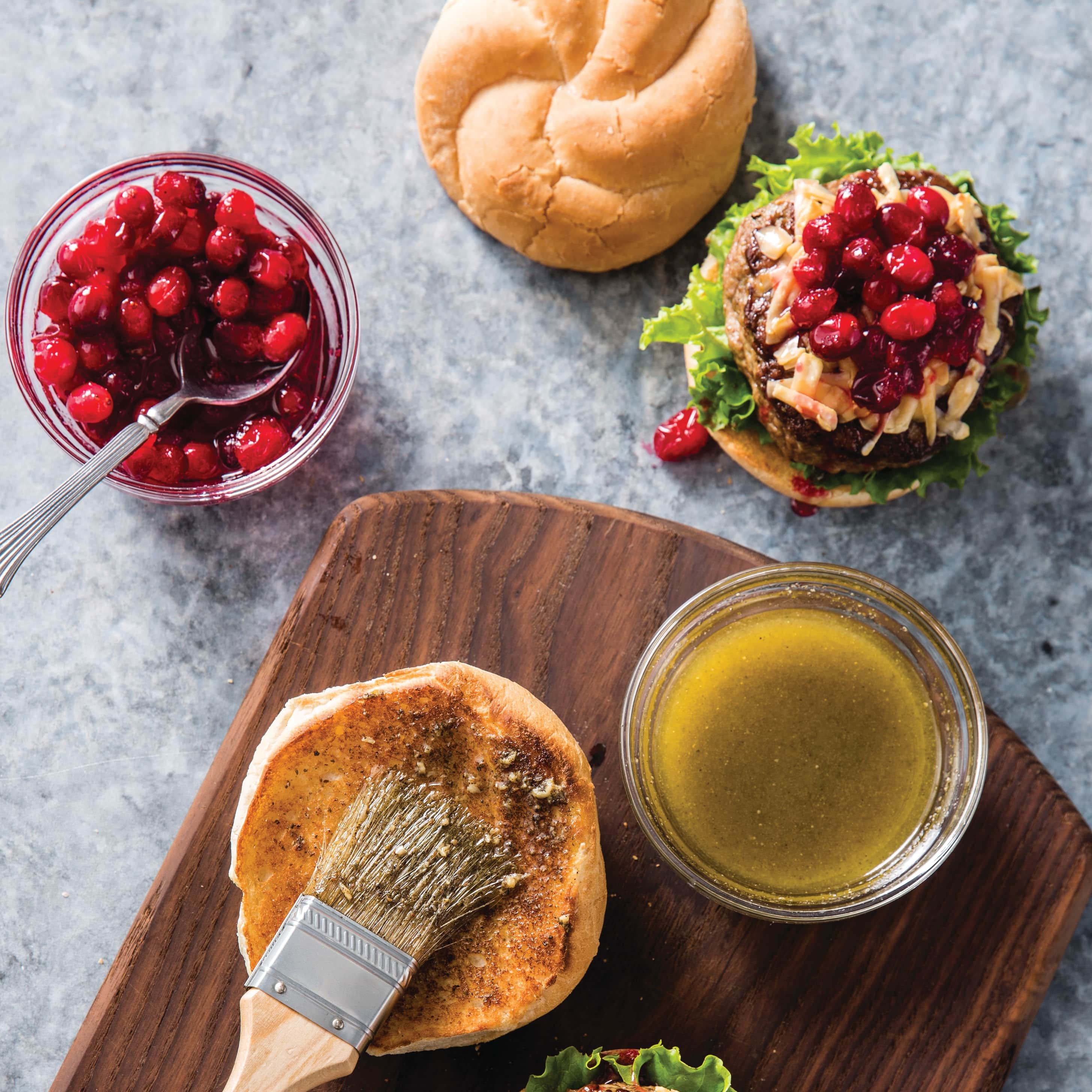 Turkey Burgers with Cranberry Relish and Smoked Gouda