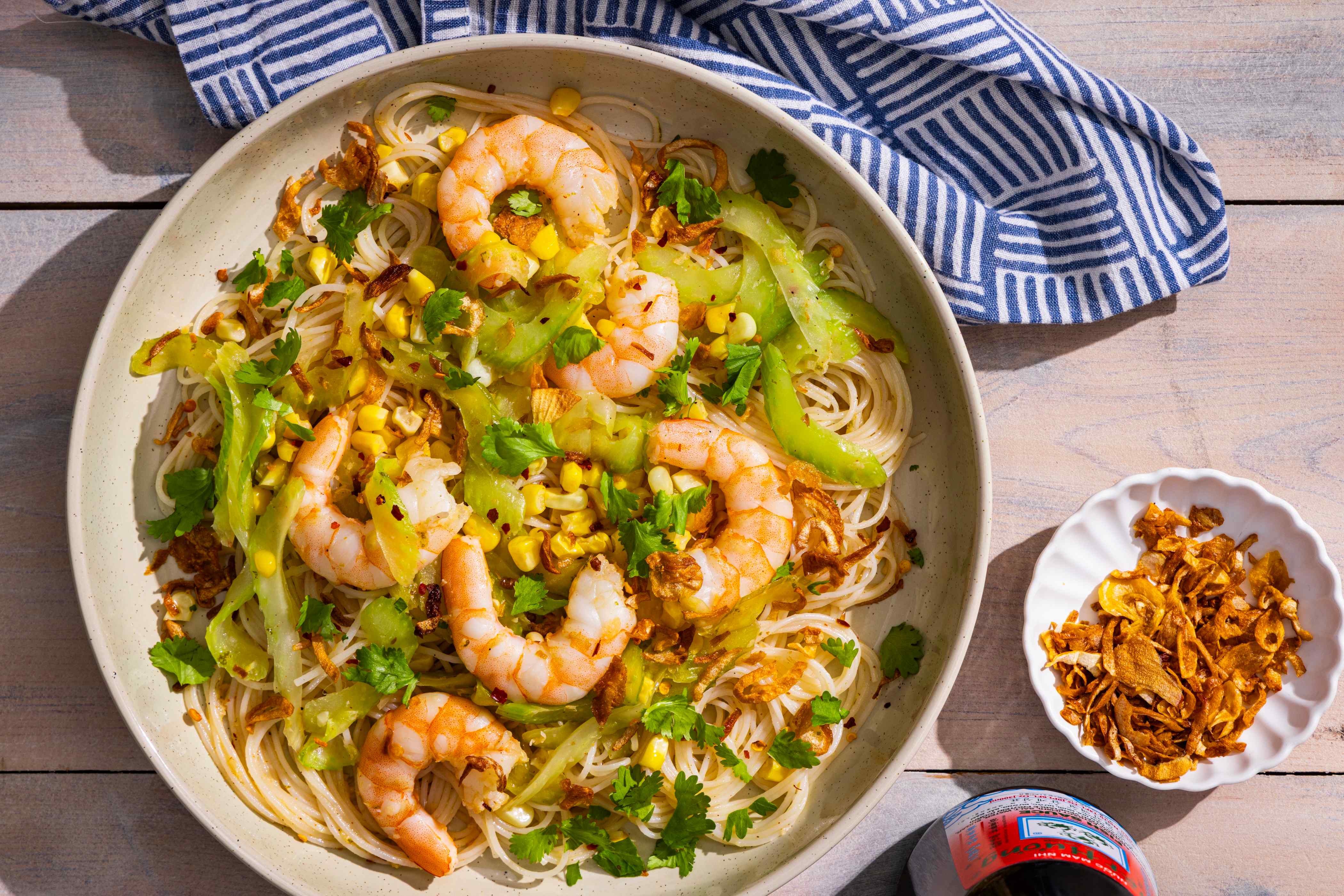 Viet-Cajun Garlic-Butter Rice Noodles with Corn and Shrimp