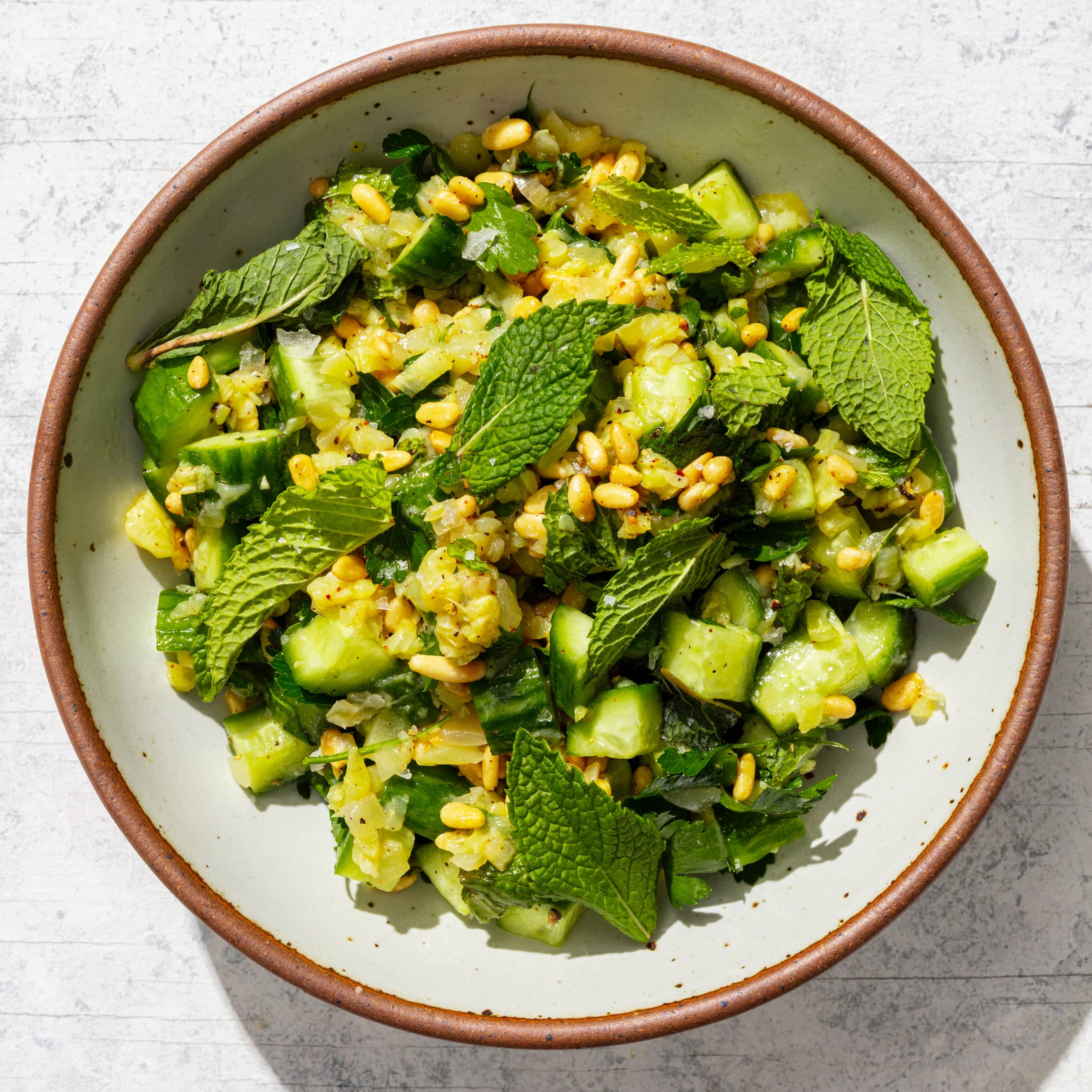 Zucchini-Cucumber Salad with Pine Nuts and Mint