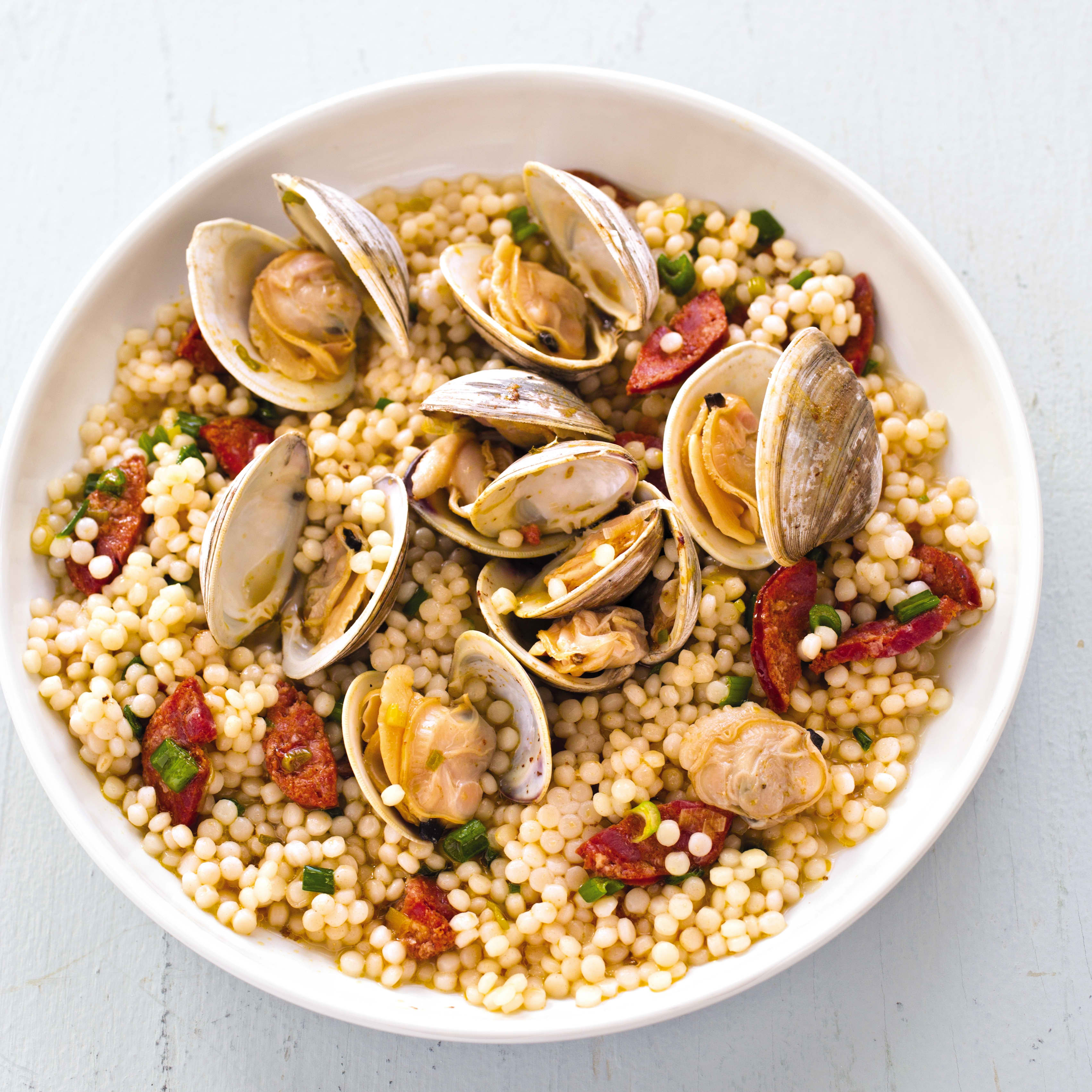 Cast Iron Clams with Pearl Couscous and Chorizo | America's Test Kitchen