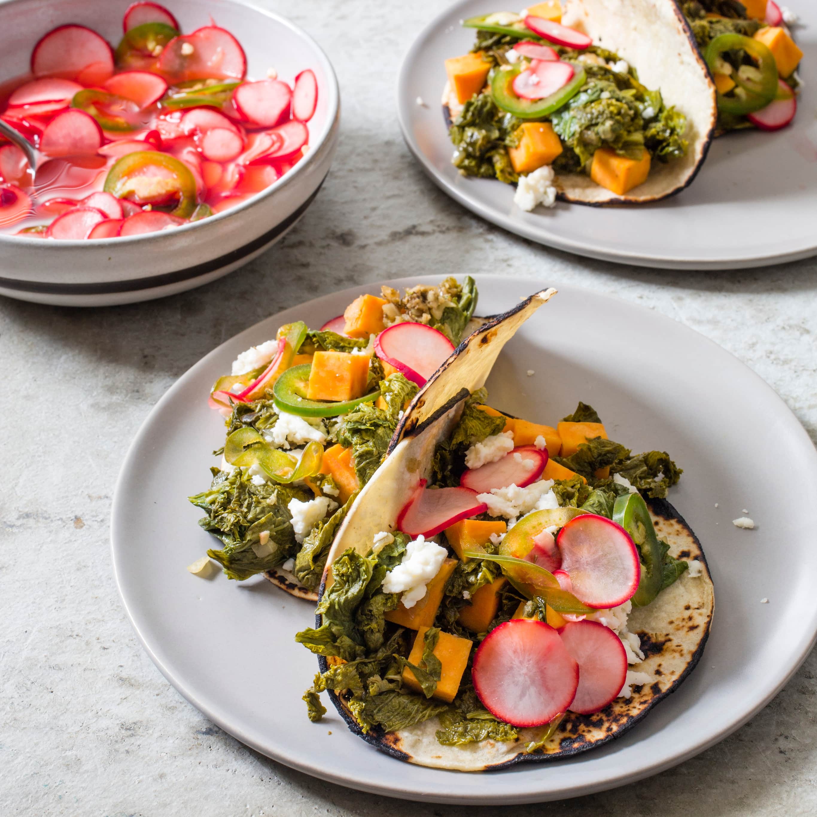 Slow-Cooker Mustard Greens and Sweet Potato Tacos