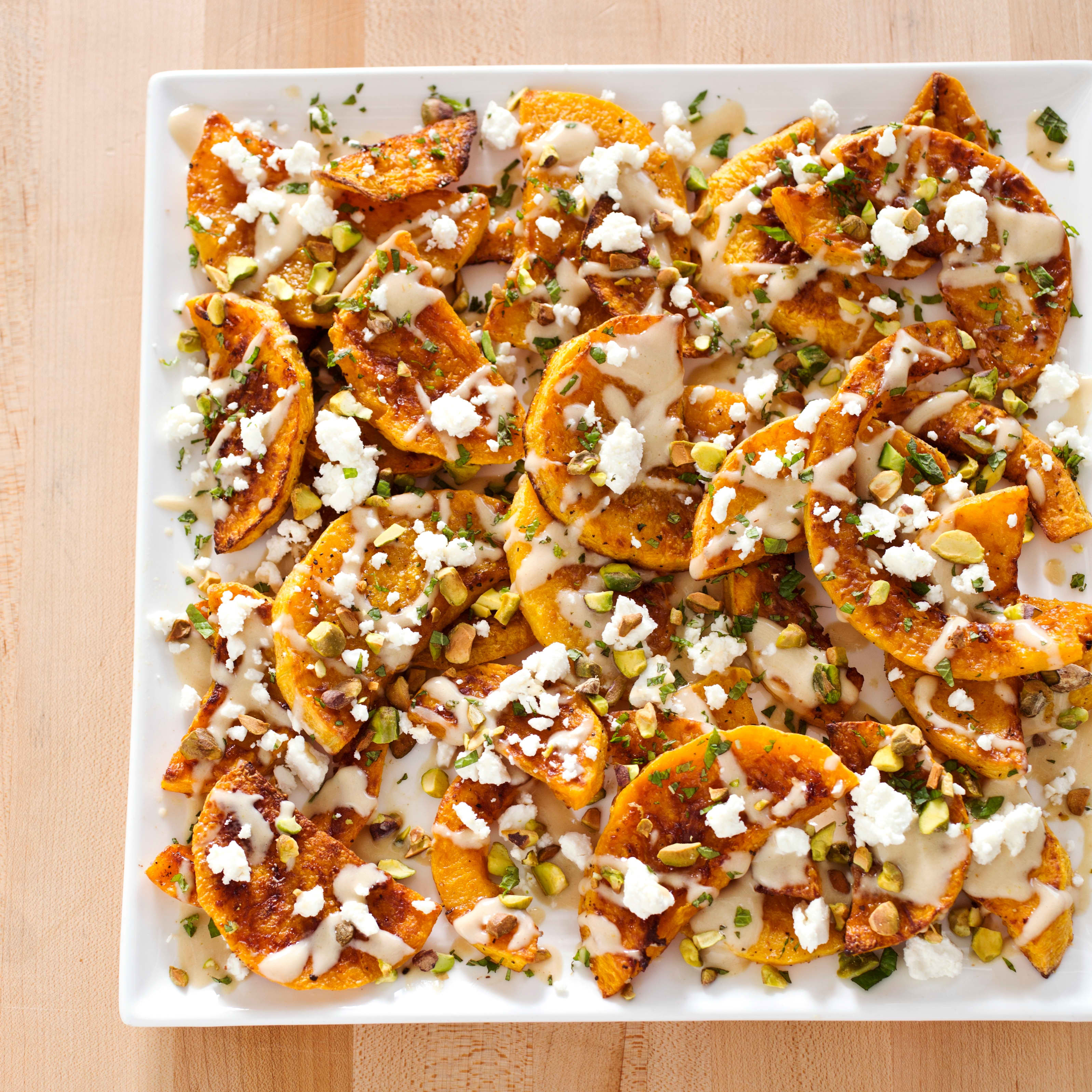Roasted Butternut Squash with Pistachios and Feta