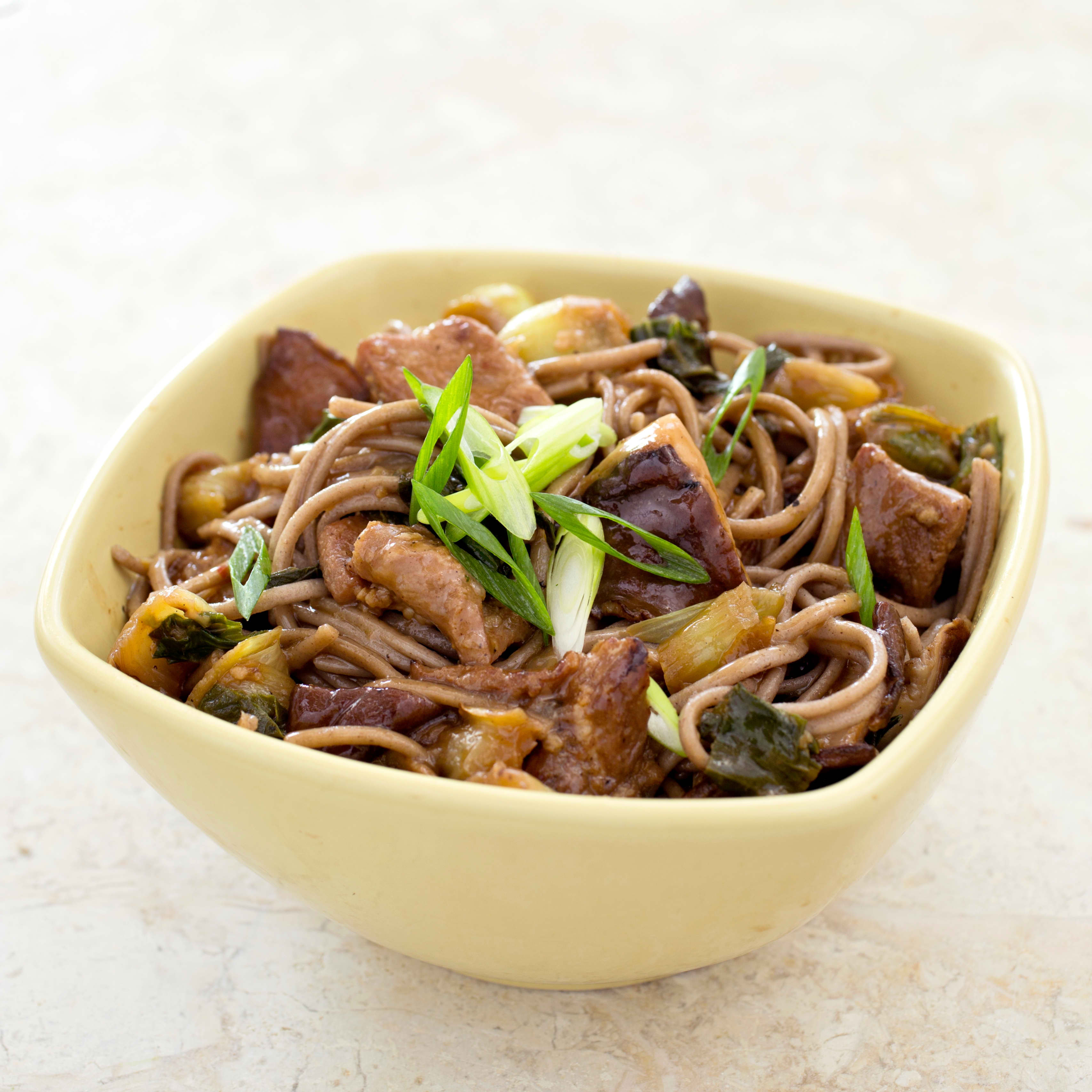 Gluten-Free Soba Noodles with Pork, Shiitakes, and Bok Choy