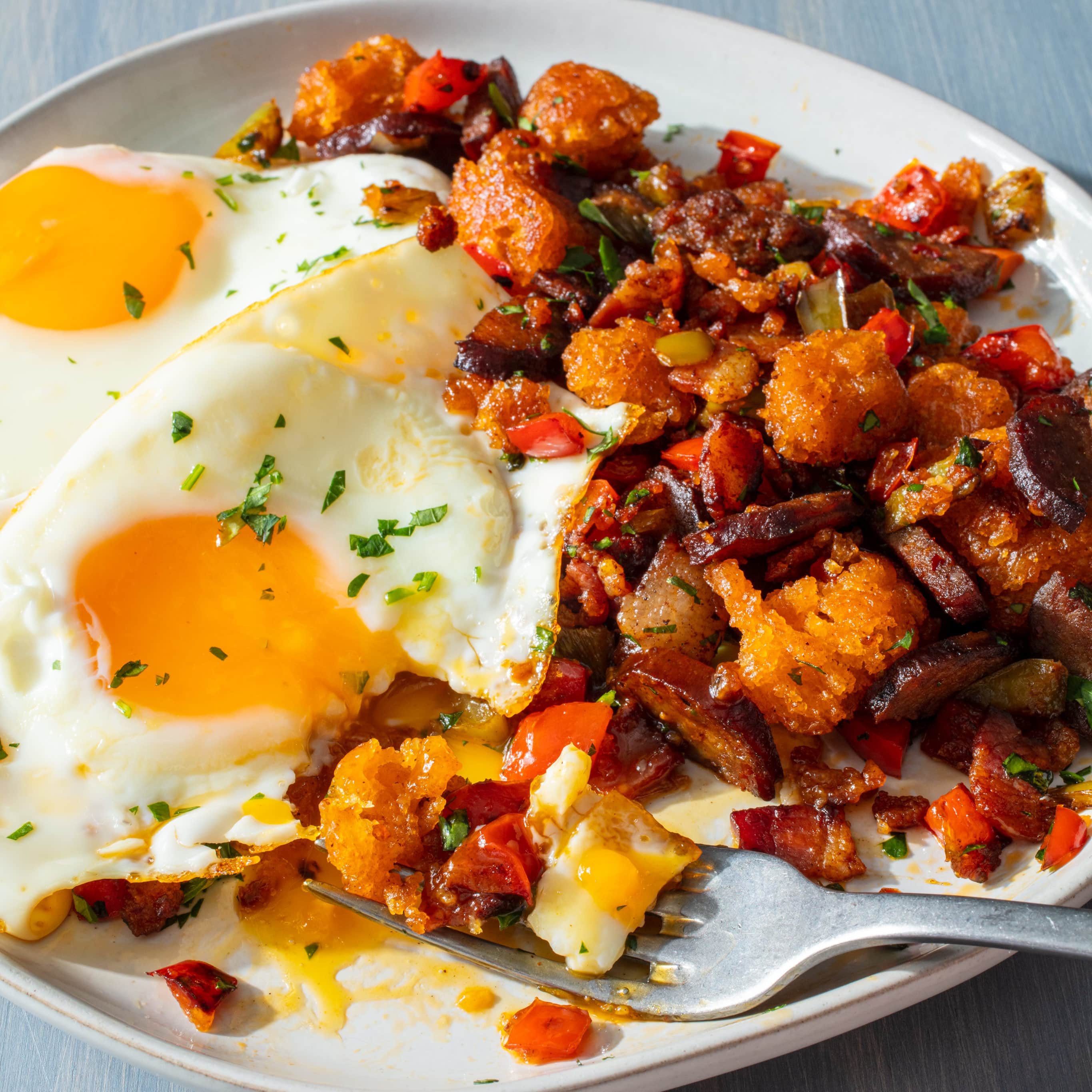 Spanish Migas with Fried Eggs