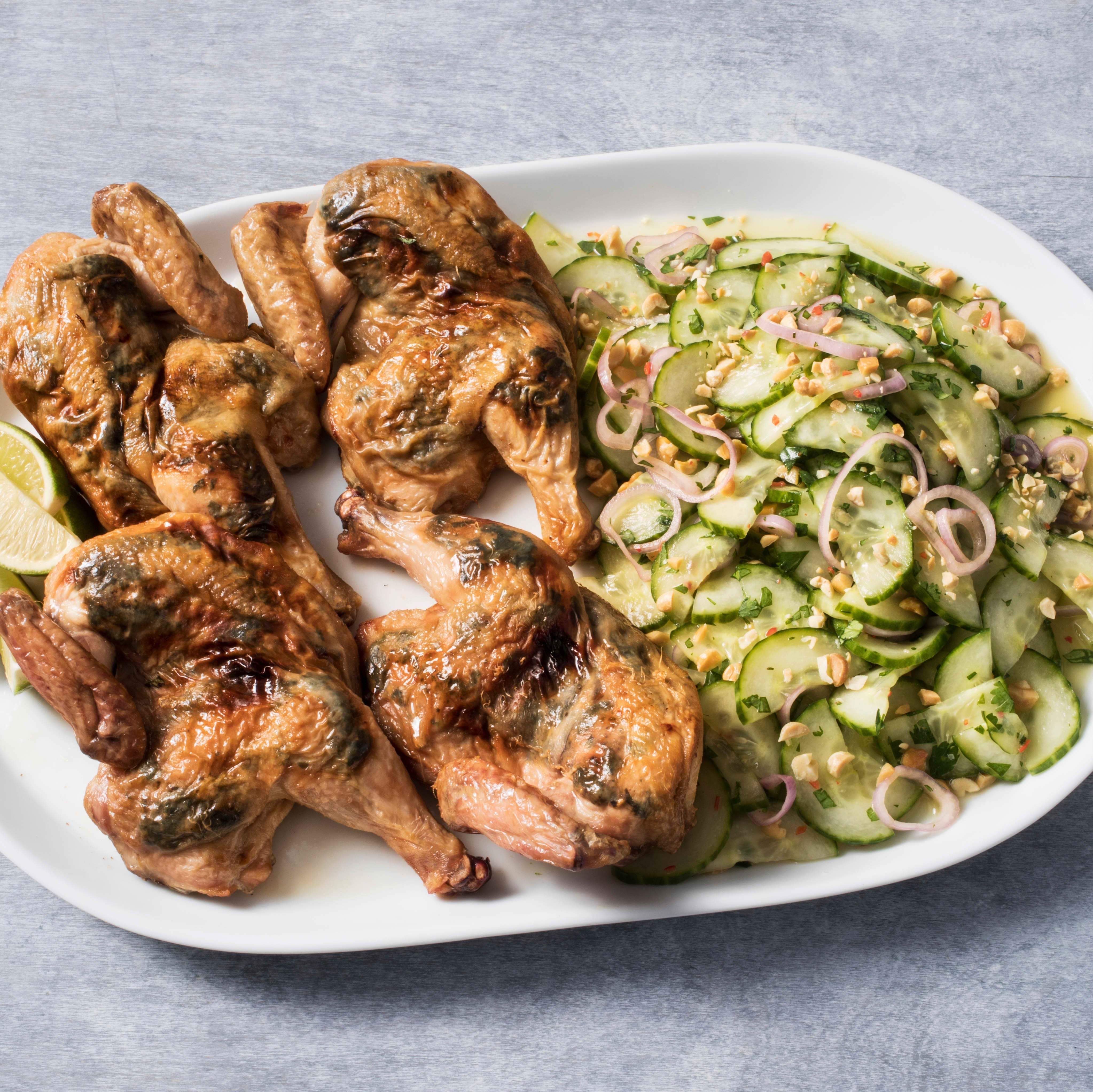 Air-Fryer Thai Cornish Game Hens with Cucumber Salad