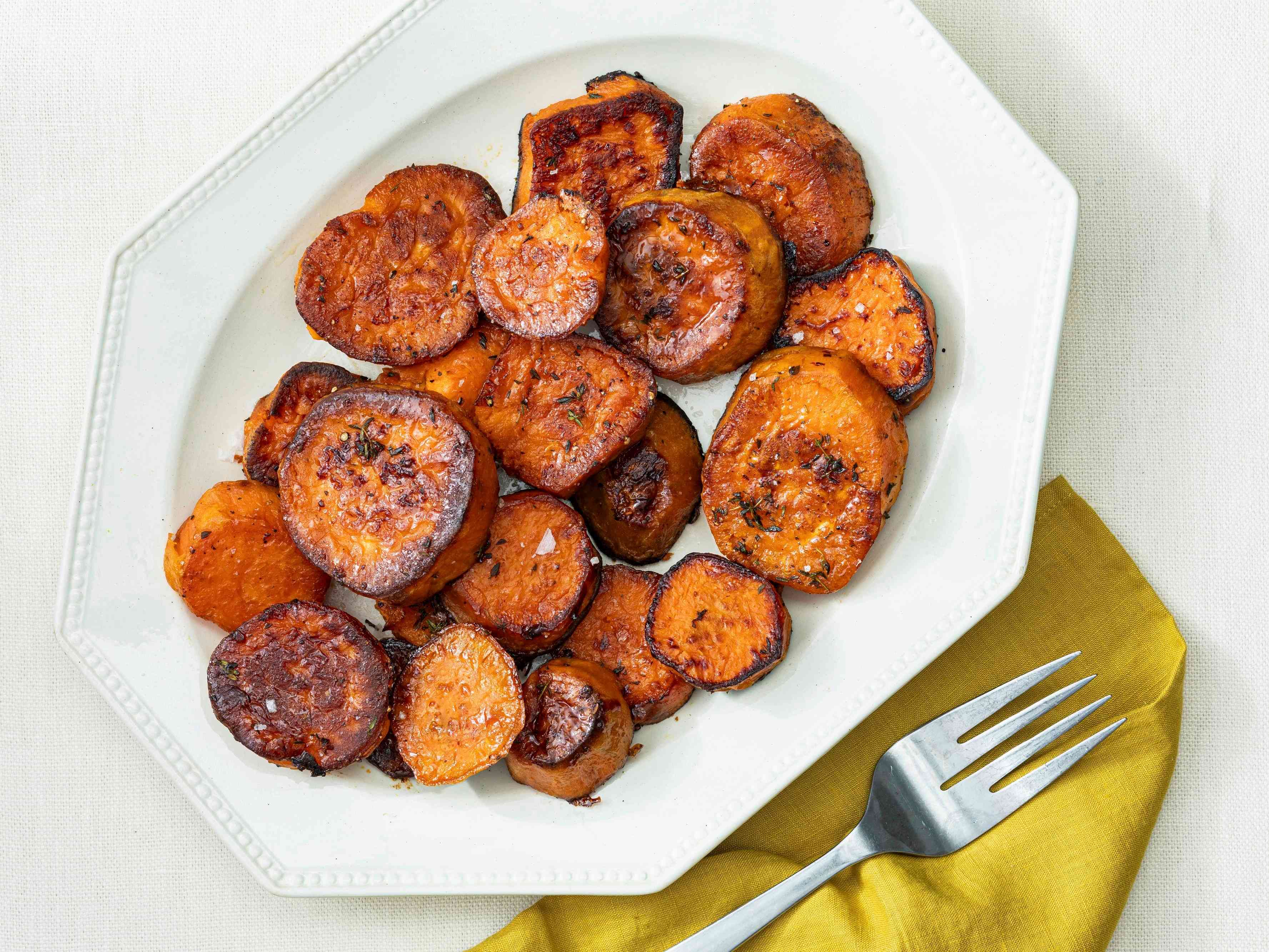 Roasted Sweet Potatoes with Maple-Thyme Glaze | America's Test Kitchen