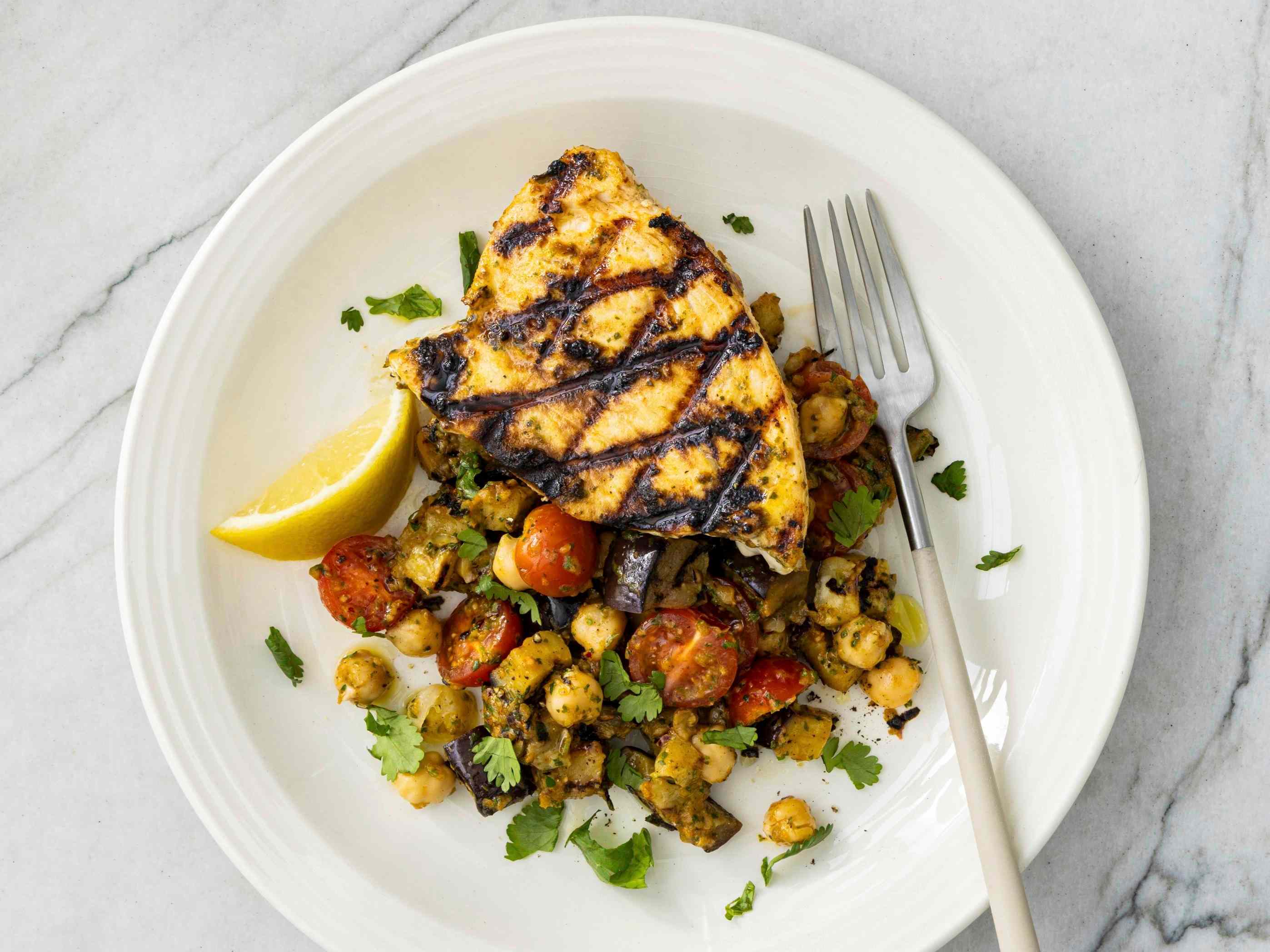 Grilled Swordfish with Eggplant Salad