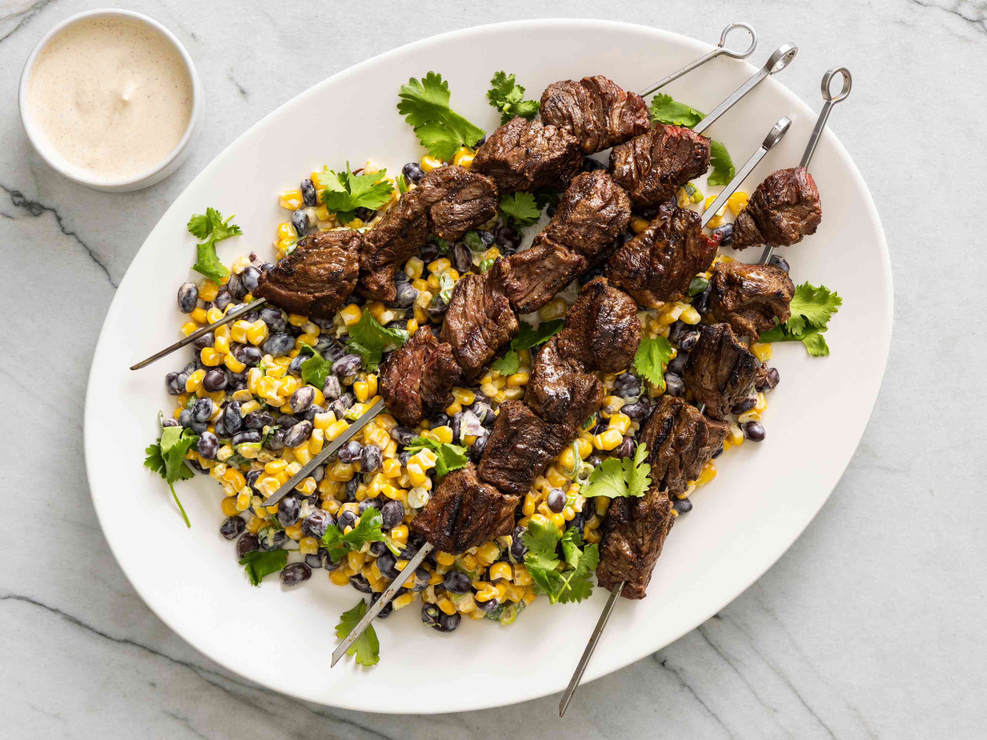 Smoky Beef Skewers with Corn and Black Bean Salad