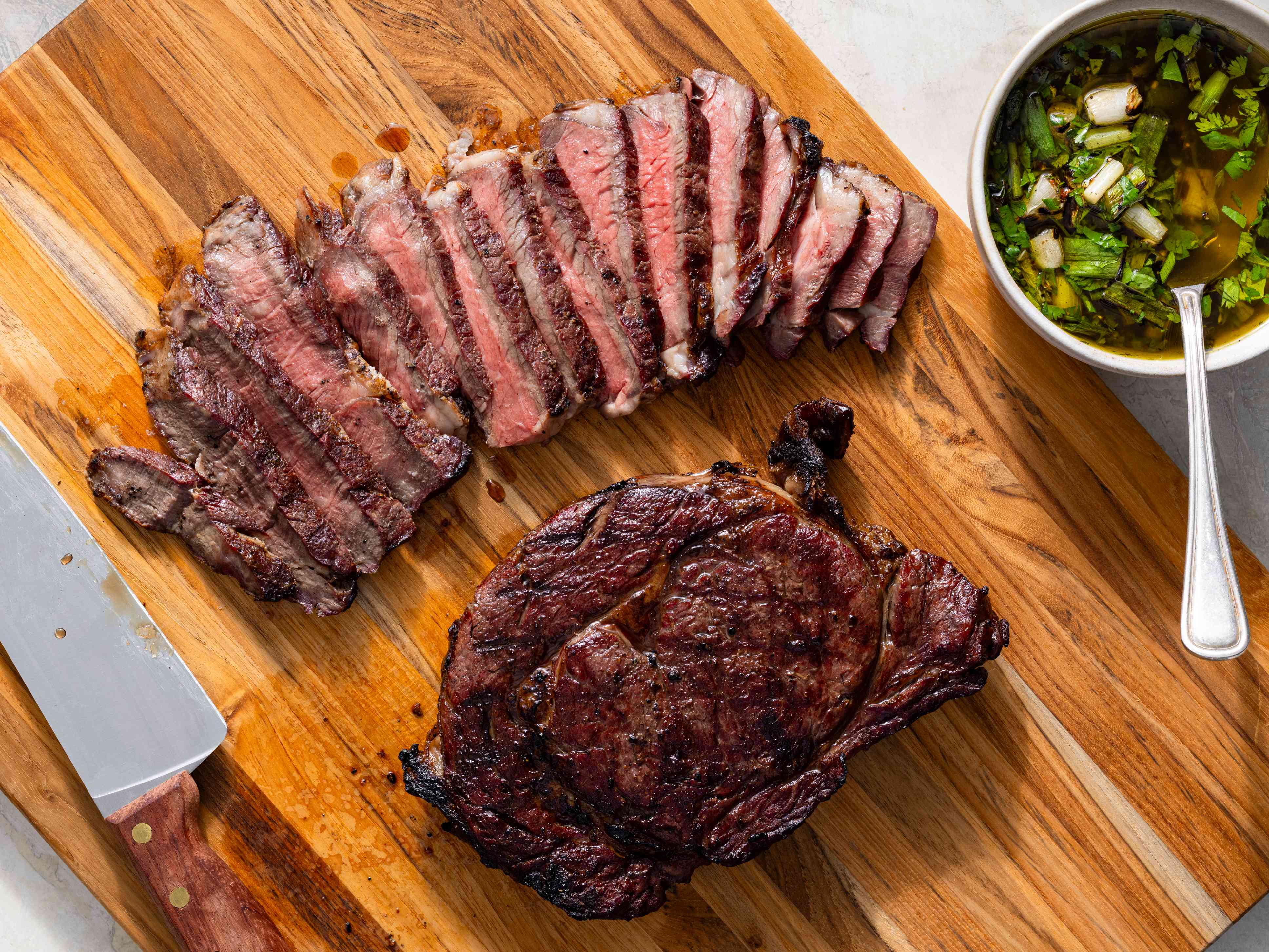 Smoked Rib-Eye Steaks and Charred Scallion Chimichurri