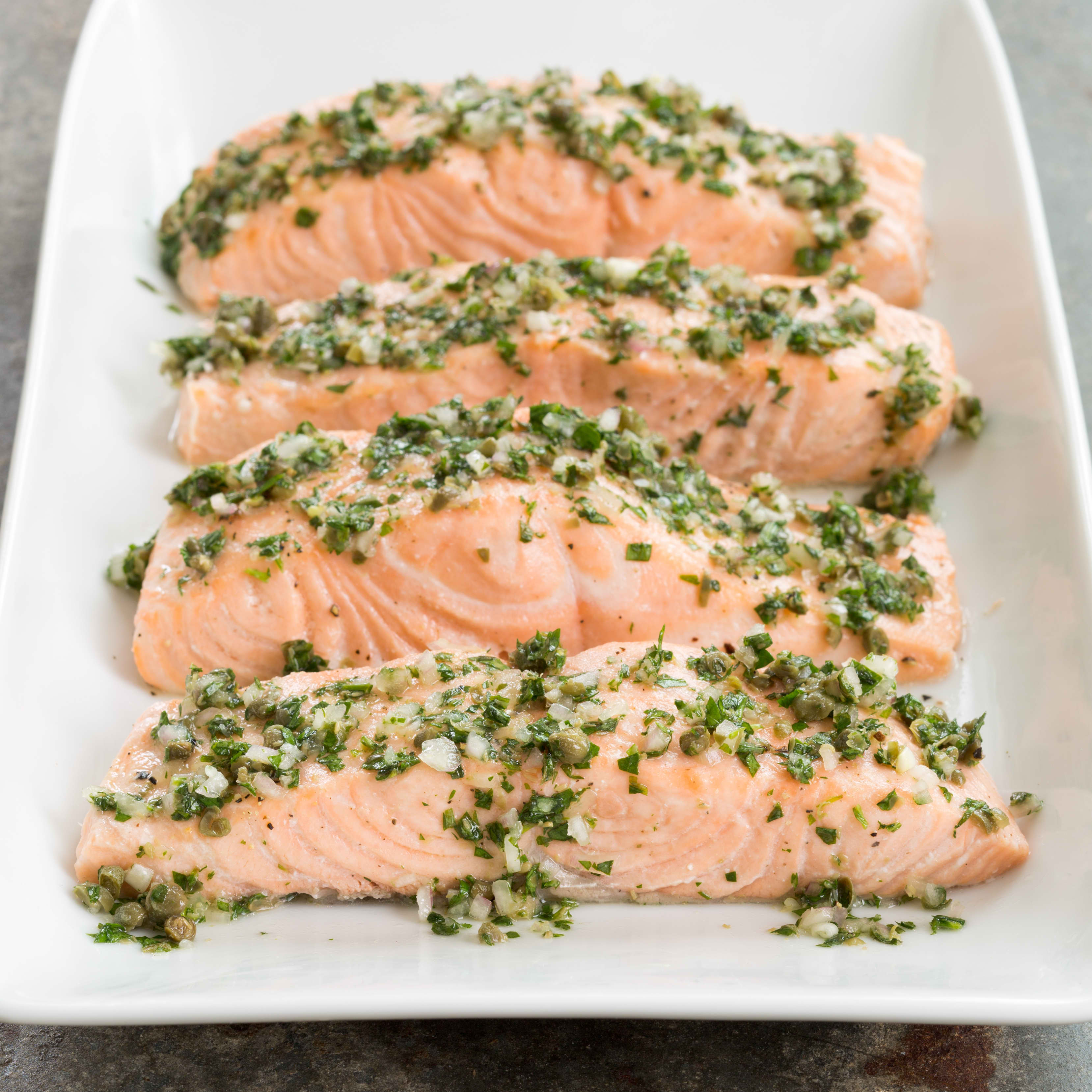 Slow-Cooker Poached Salmon with Caper Relish