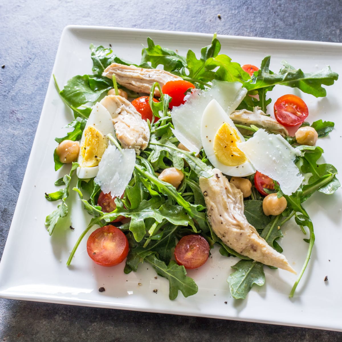 Arugula Salad With Cherry Tomatoes Chickpeas Hard Cooked Eggs
