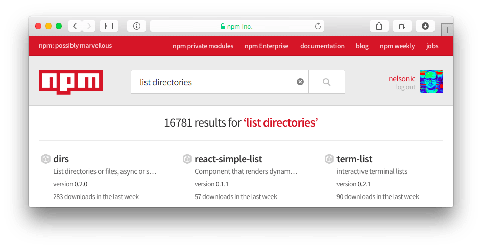 npm-search-list-directories