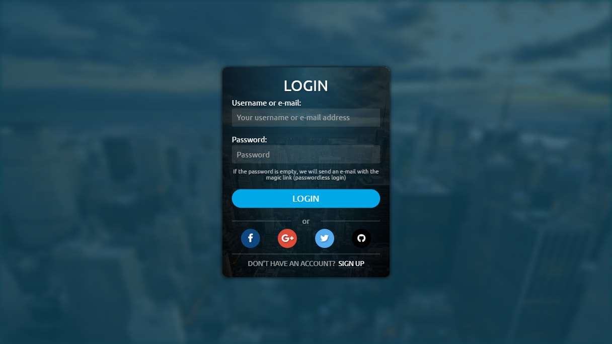 Login screen