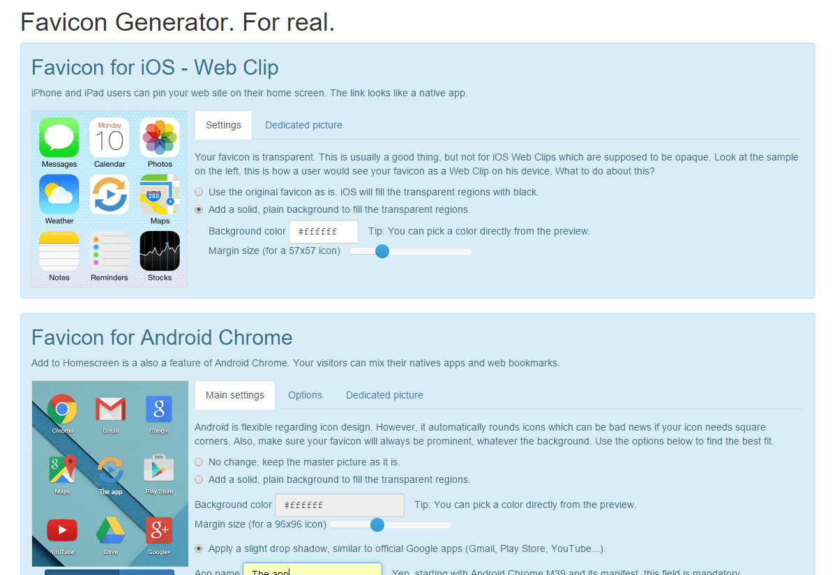 RealFaviconGenerator's favicon editor