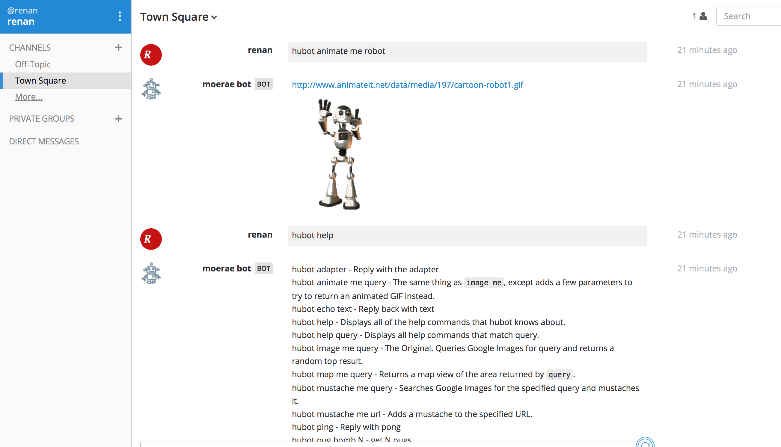 picture of a sample interaction with mattermost