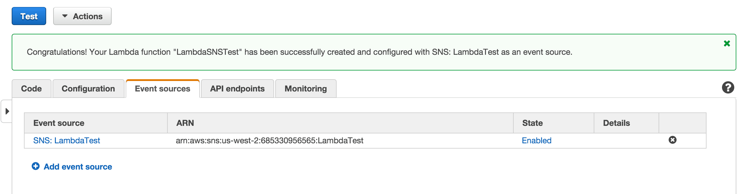 lambda function created