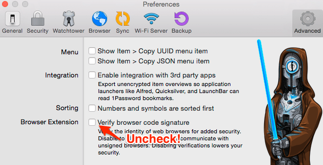 Uncheck "Verify browser code signature"
