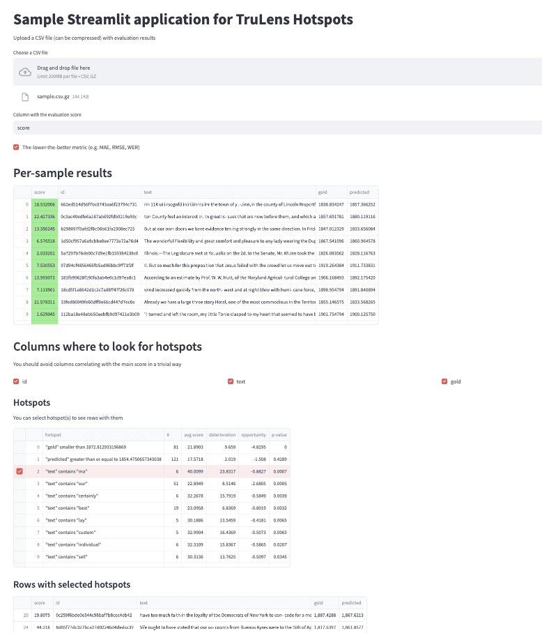 Screenshot for a sample Streamlit app