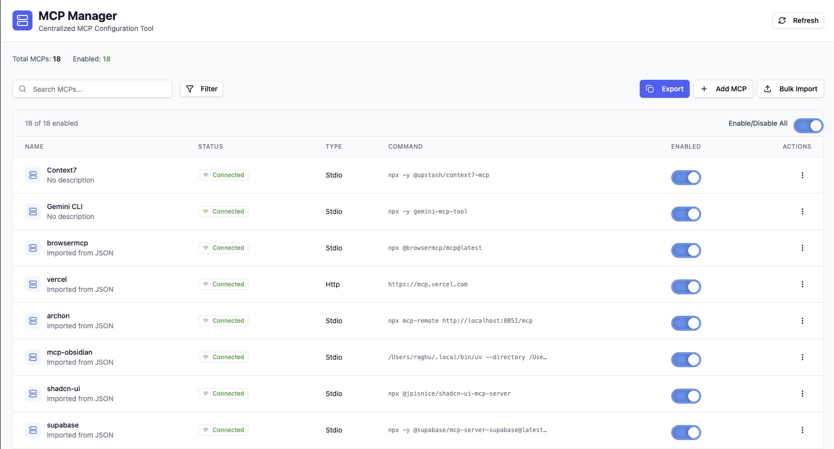 MCP Manager Interface