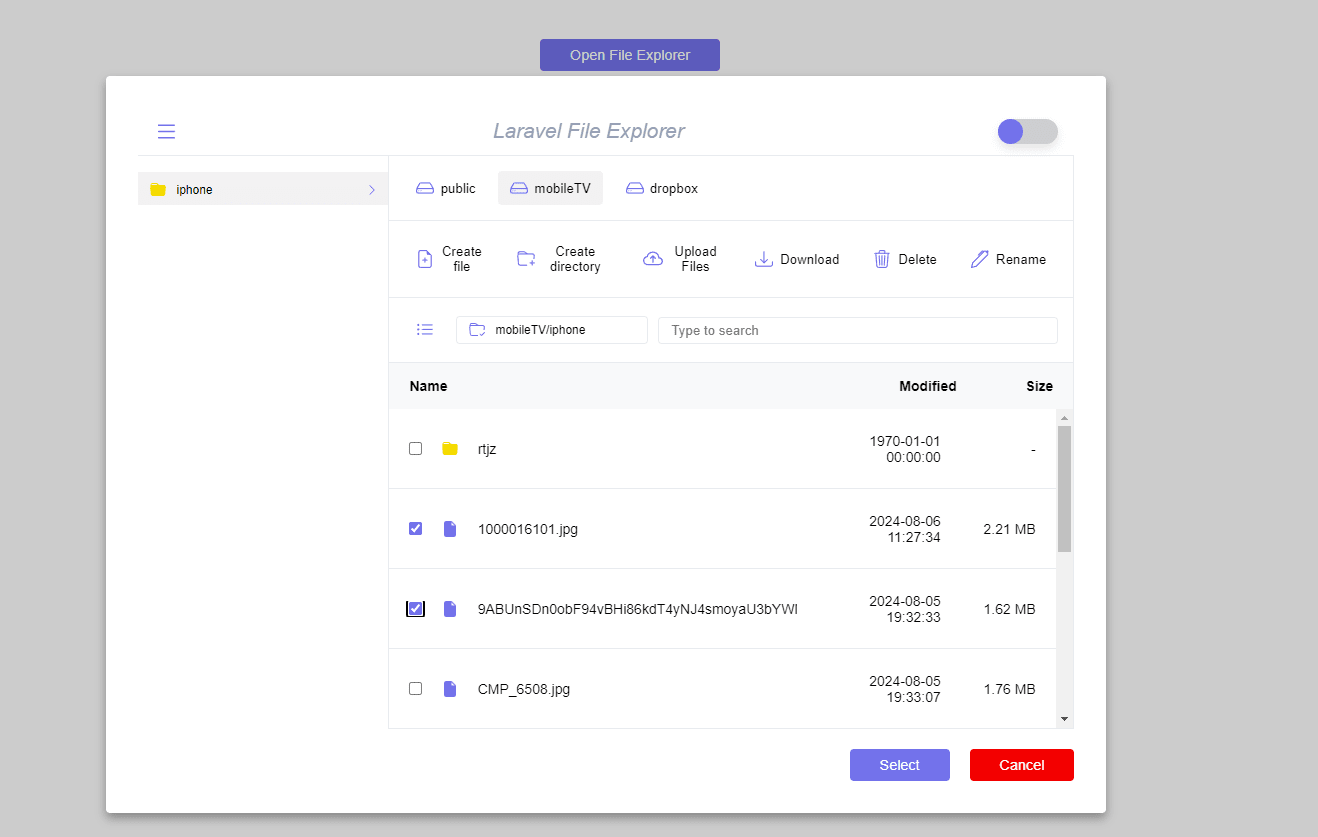 Laravel File Explorer image