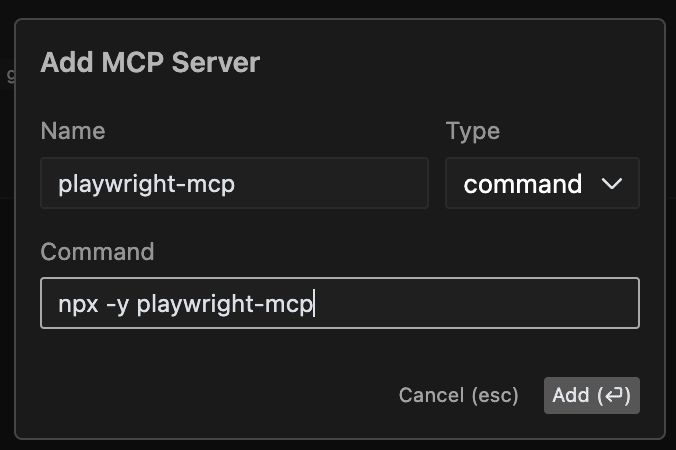 Connect playwright-mcp to cursor