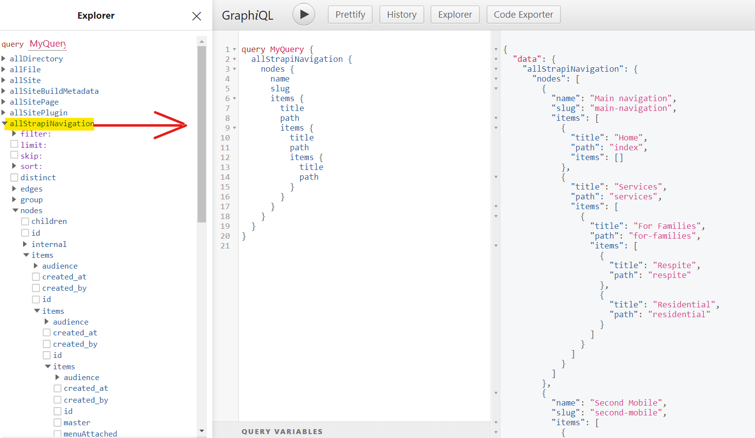 GraphiQL example in gatsby