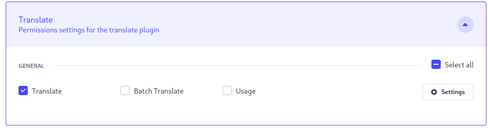 Permissions for Translate plugin