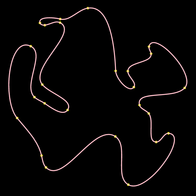 The pink curves between yellow points are the calculated cubic bezier curves