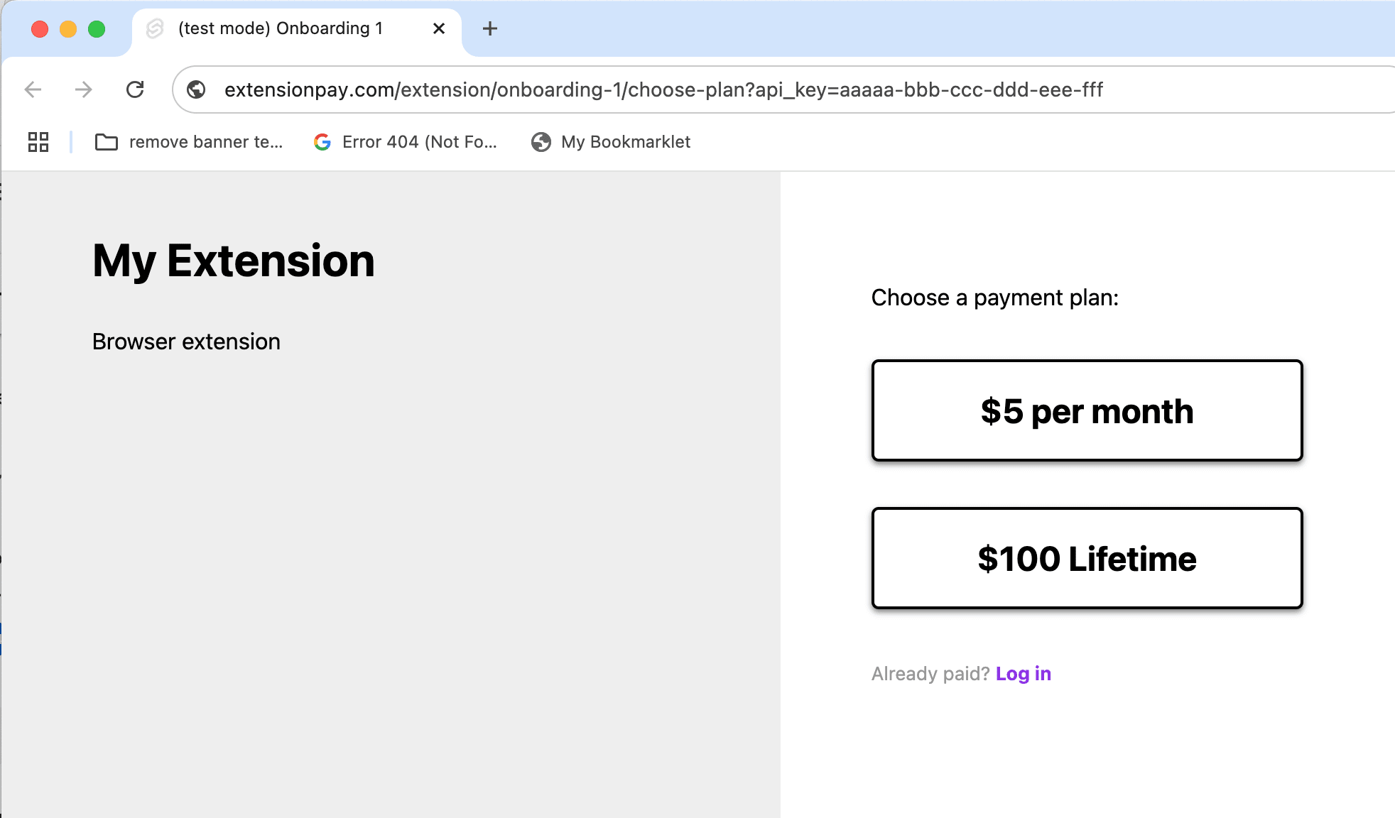 Payment plan choosing page