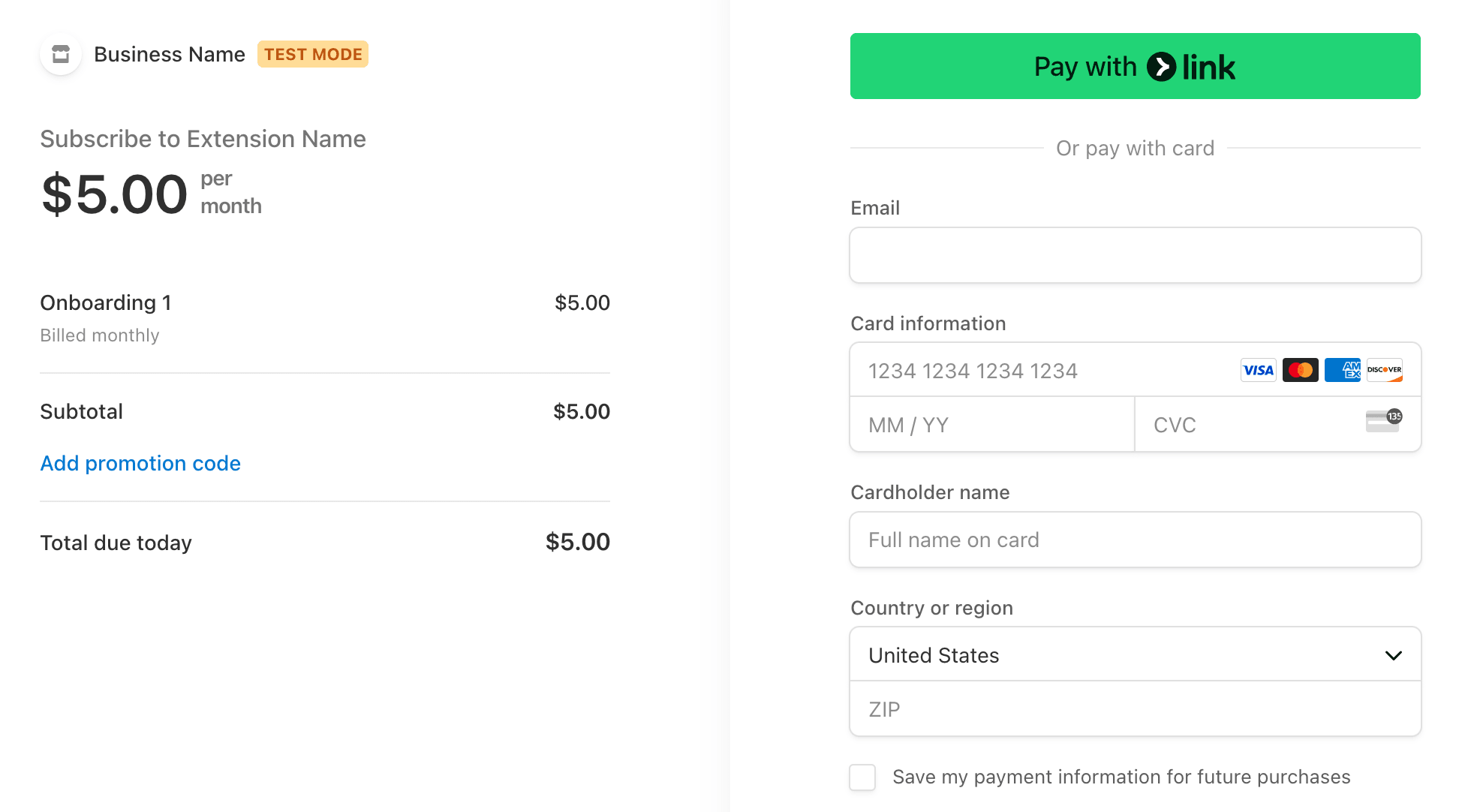 Screenshot of Stripe Checkout page