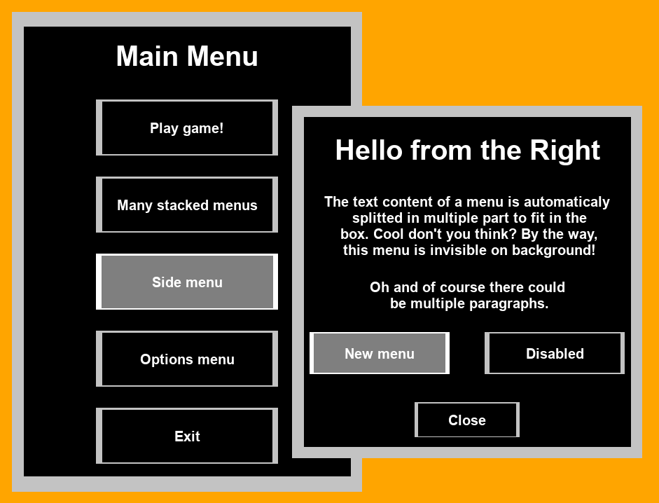 Main menu with side menu