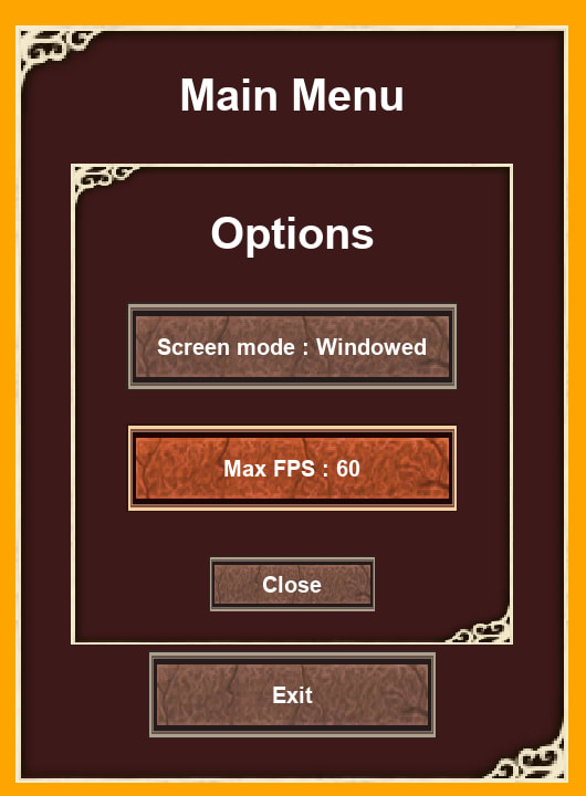 Options menu with assets