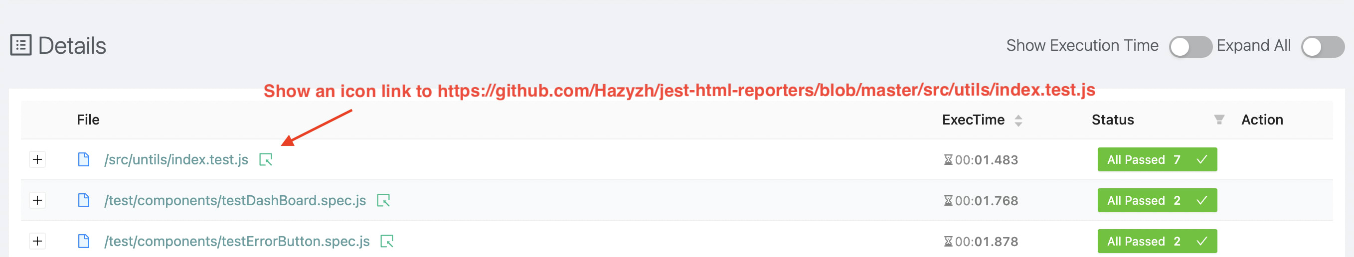 Details Table shows an icon link to each rows.