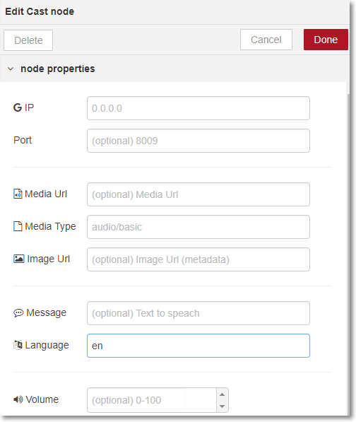 configuration of the node