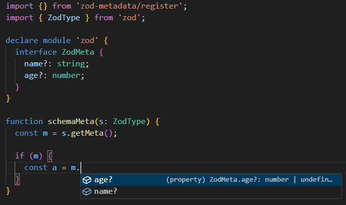 Overwritting the zod metadata interface